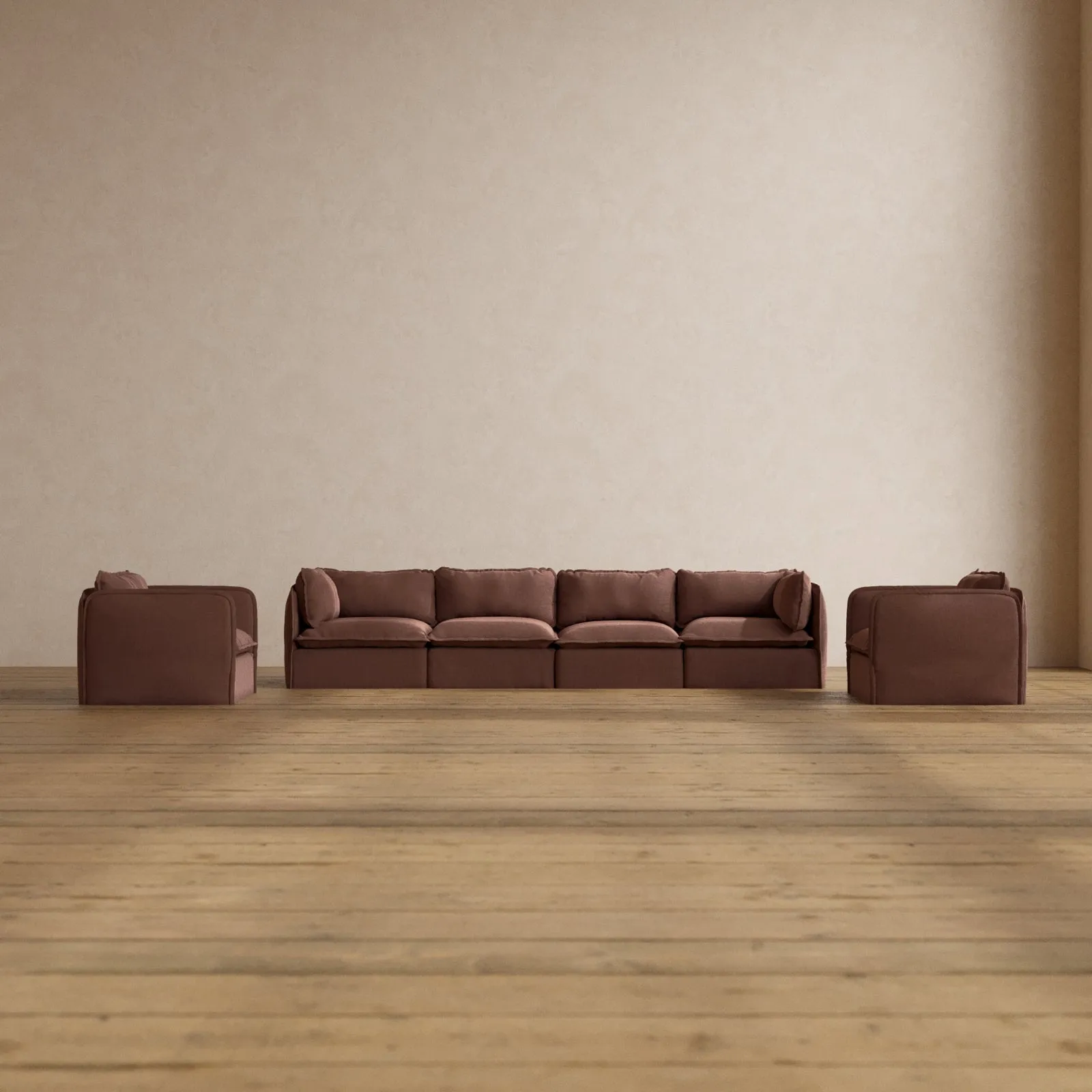 Modular Washable 4-Seater Sofa   Armchair Set in Chestnut | Memorix  Seat | Contour Pillow