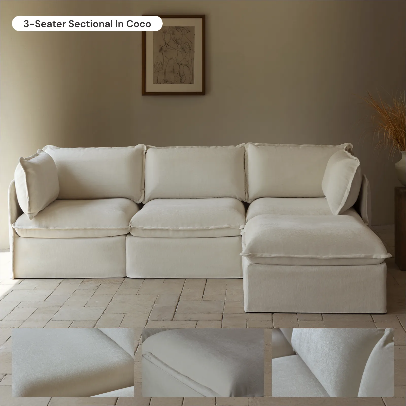 Modular Washable 4-Seater Sofa   Armchair Set in Coco | Memorix  Seat | Contour Pillow