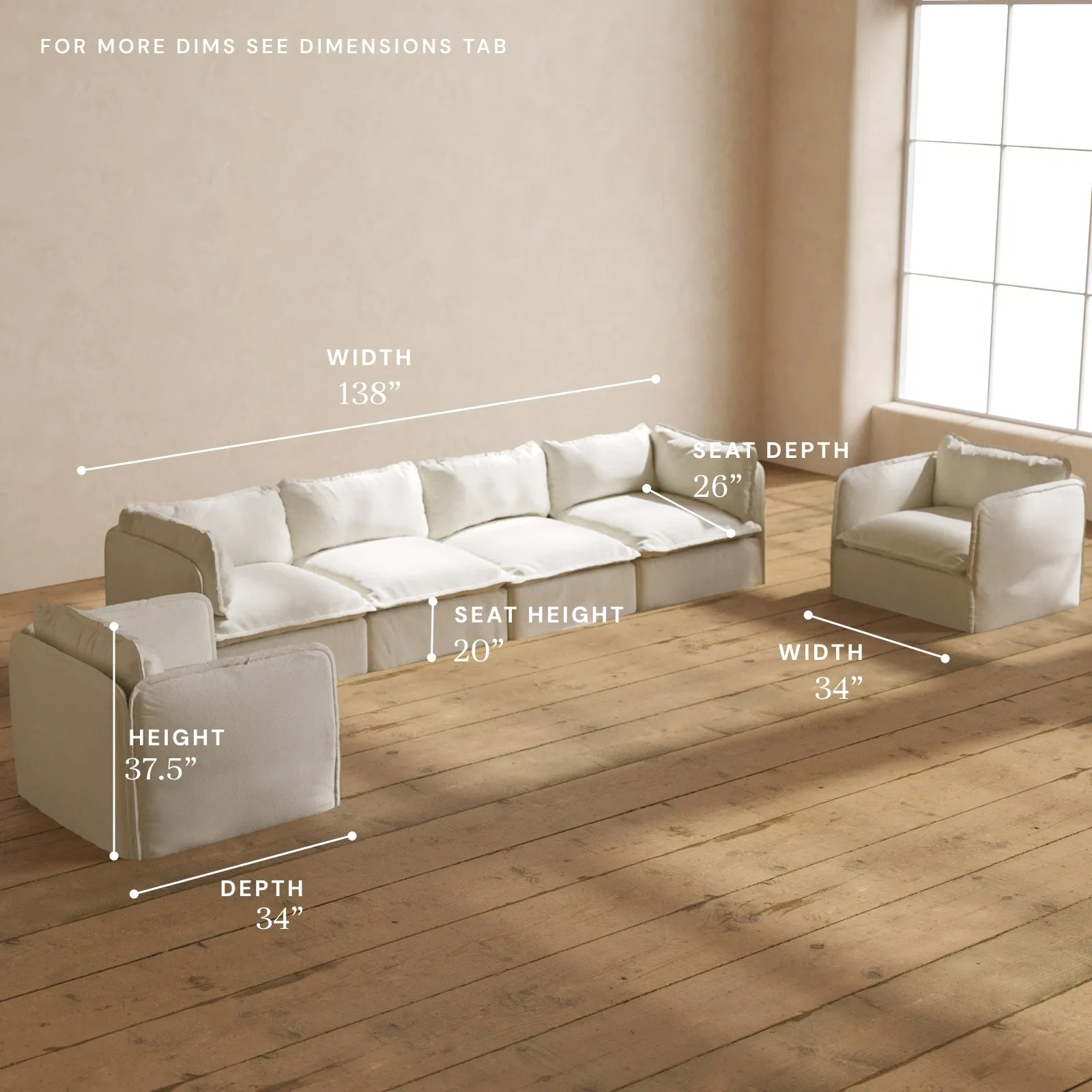 Modular Washable 4-Seater Sofa   Armchair Set in Eggshell | Memorix  Seat | Contour Pillow