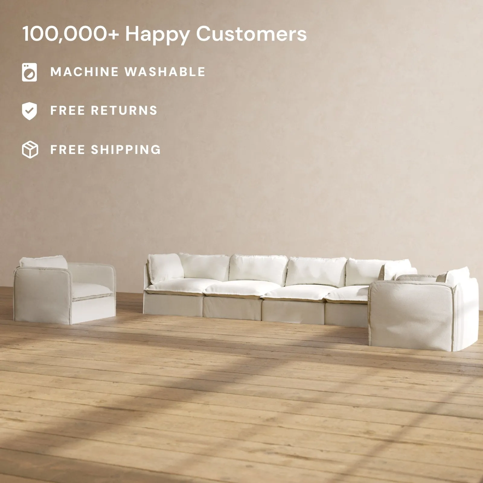 Modular Washable 4-Seater Sofa   Armchair Set in Eggshell | Memorix  Seat | Contour Pillow