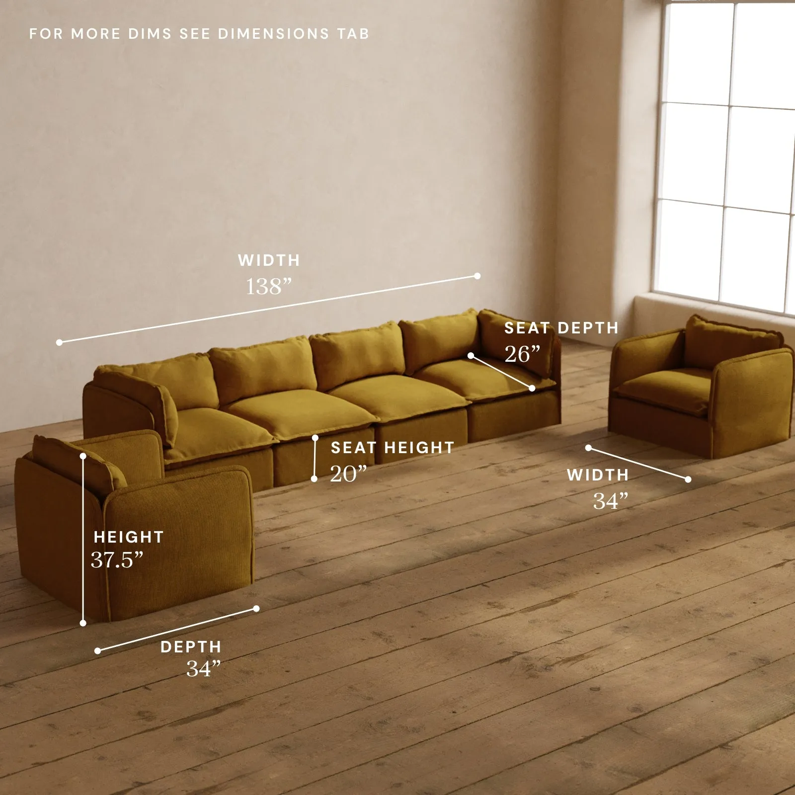 Modular Washable 4-Seater Sofa   Armchair Set in Kiiro | Deluxe  Seat | Cloud Pillow