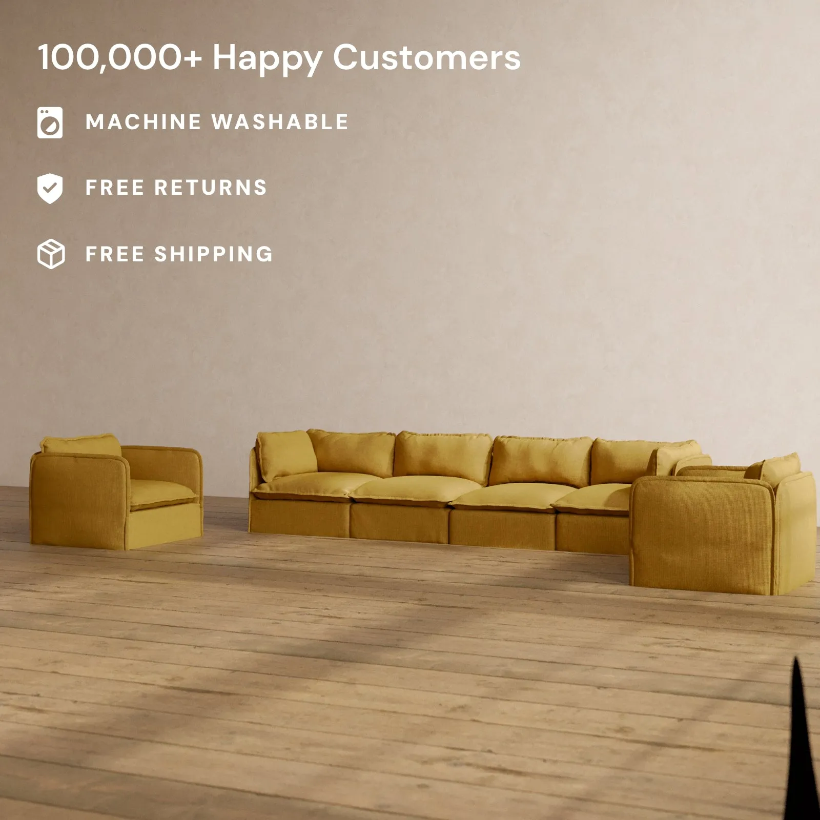 Modular Washable 4-Seater Sofa   Armchair Set in Kiiro | Deluxe  Seat | Cloud Pillow