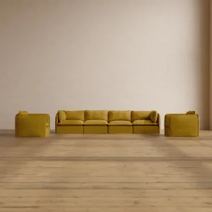 Modular Washable 4-Seater Sofa   Armchair Set in Kiiro | Memorix  Seat | Contour Pillow