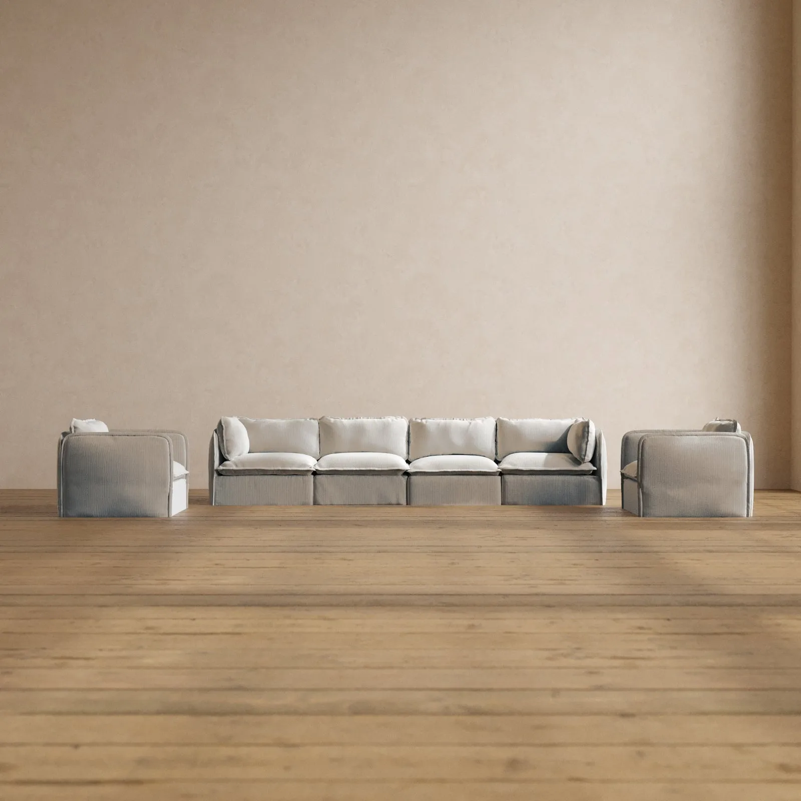 Modular Washable 4-Seater Sofa   Armchair Set in Milk | Deluxe  Seat | Cloud Pillow