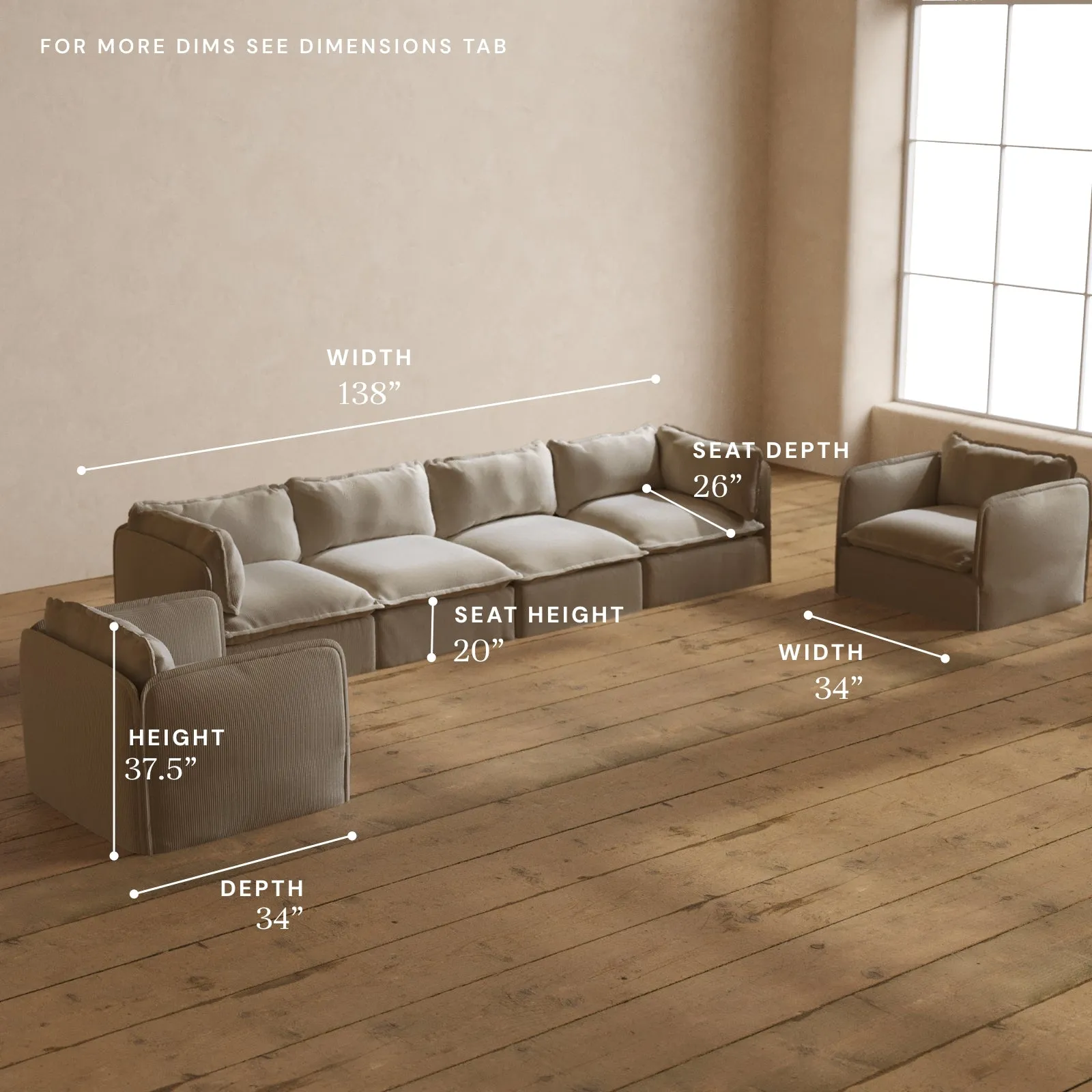 Modular Washable 4-Seater Sofa   Armchair Set in Milk | Memorix  Seat | Contour Pillow