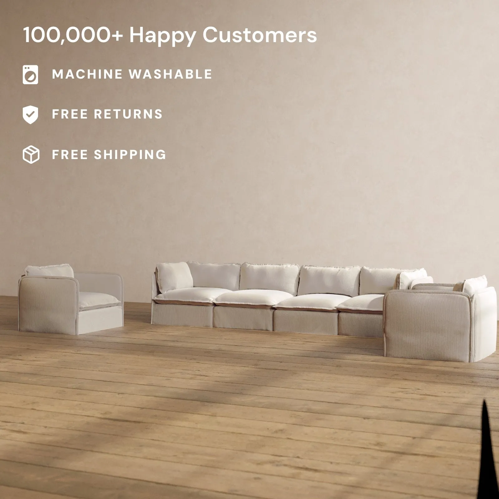 Modular Washable 4-Seater Sofa   Armchair Set in Milk | Memorix  Seat | Contour Pillow