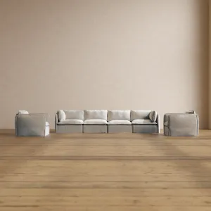 Modular Washable 4-Seater Sofa   Armchair Set in Milk | Memorix  Seat | Contour Pillow