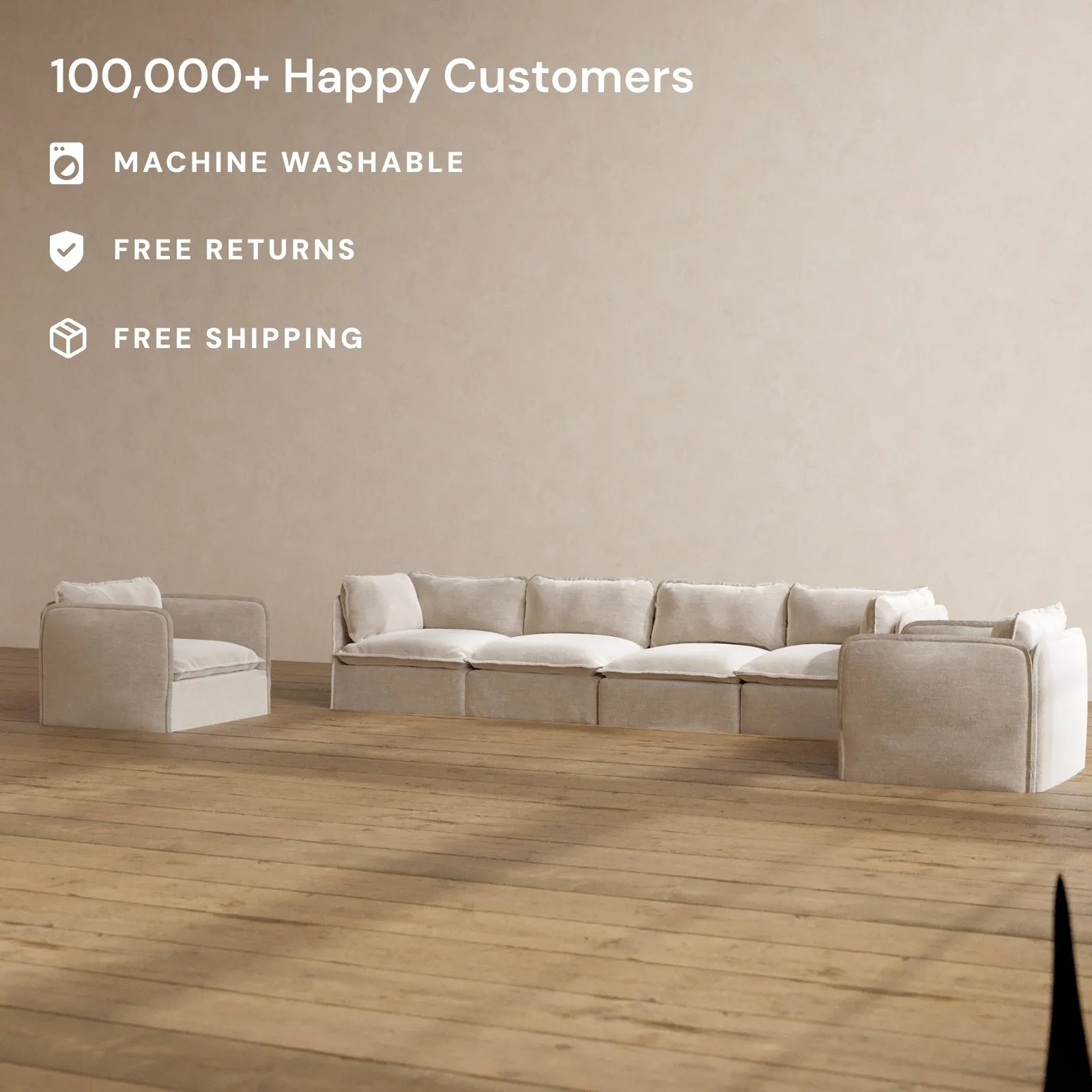 Modular Washable 4-Seater Sofa   Armchair Set in Mist | Memorix  Seat | Contour Pillow