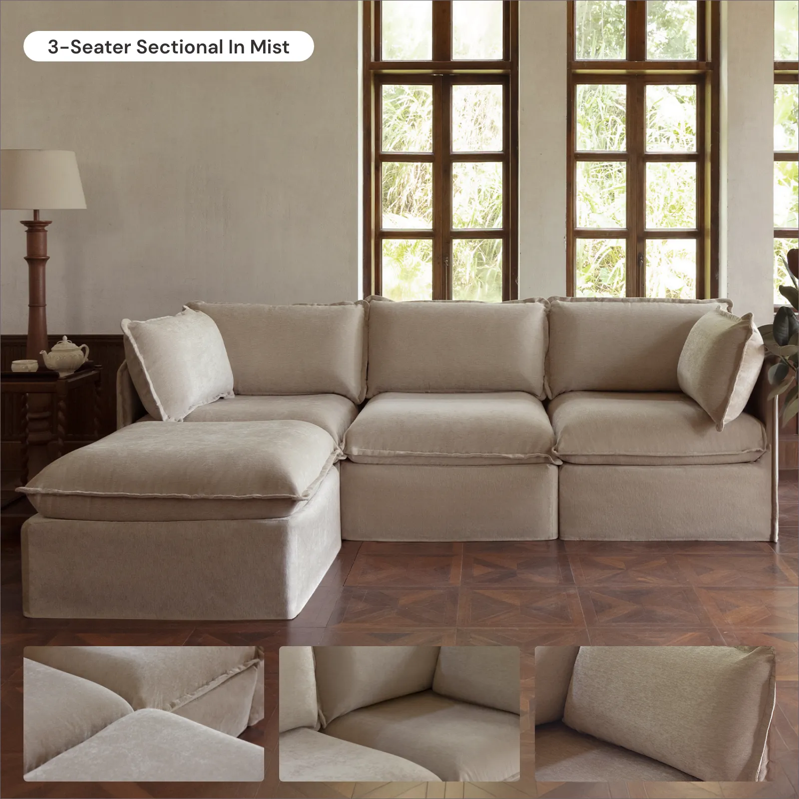 Modular Washable 4-Seater Sofa   Armchair Set in Mist | Memorix  Seat | Contour Pillow