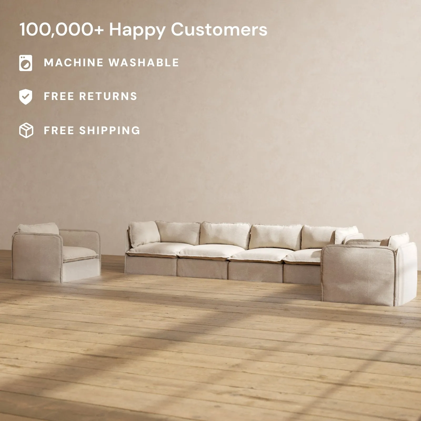 Modular Washable 4-Seater Sofa   Armchair Set in Oat | Memorix  Seat | Contour Pillow