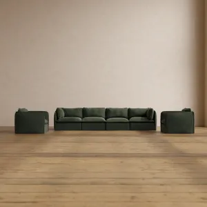 Modular Washable 4-Seater Sofa   Armchair Set in Olivine | Deluxe  Seat | Cloud Pillow