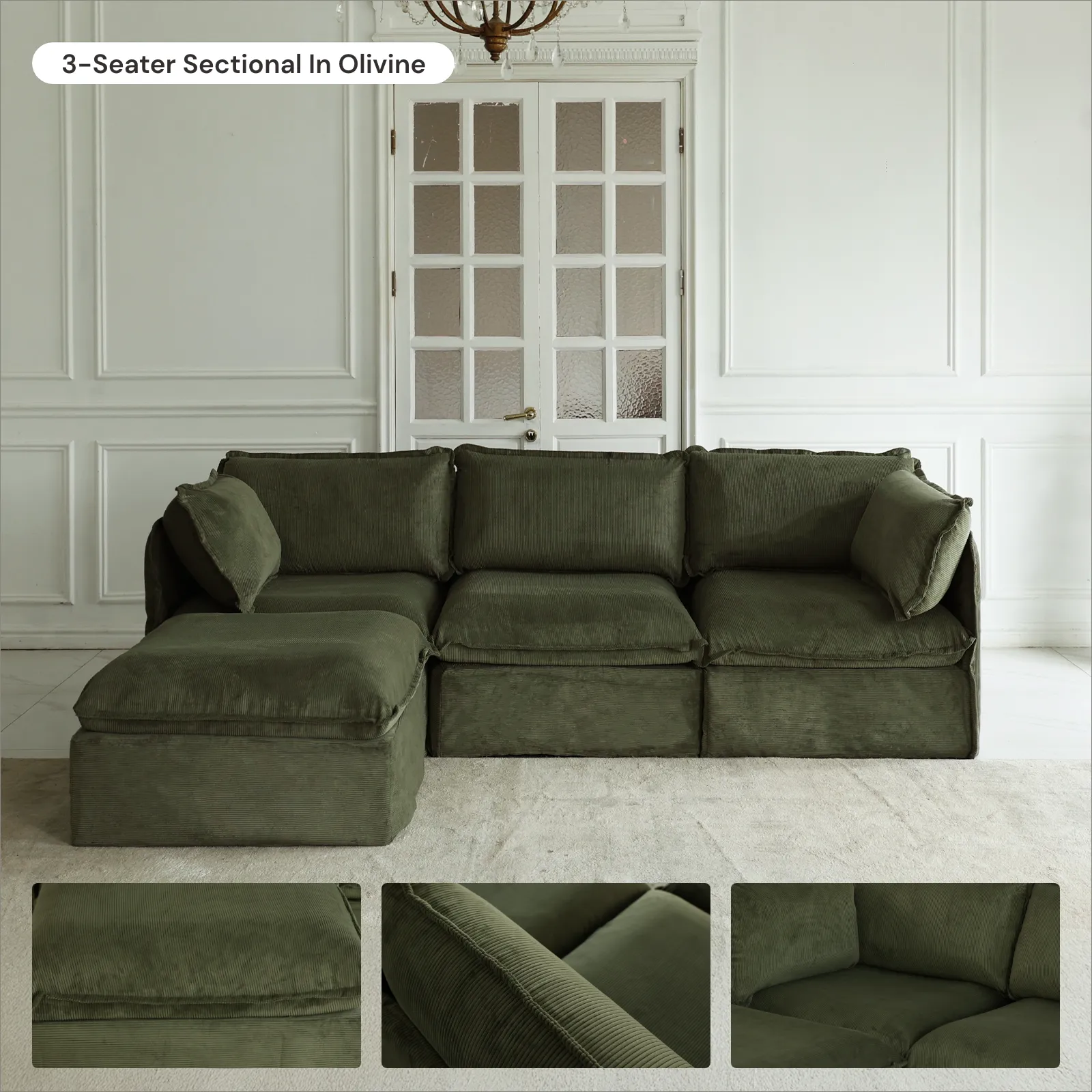 Modular Washable 4-Seater Sofa   Armchair Set in Olivine | Memorix  Seat | Contour Pillow