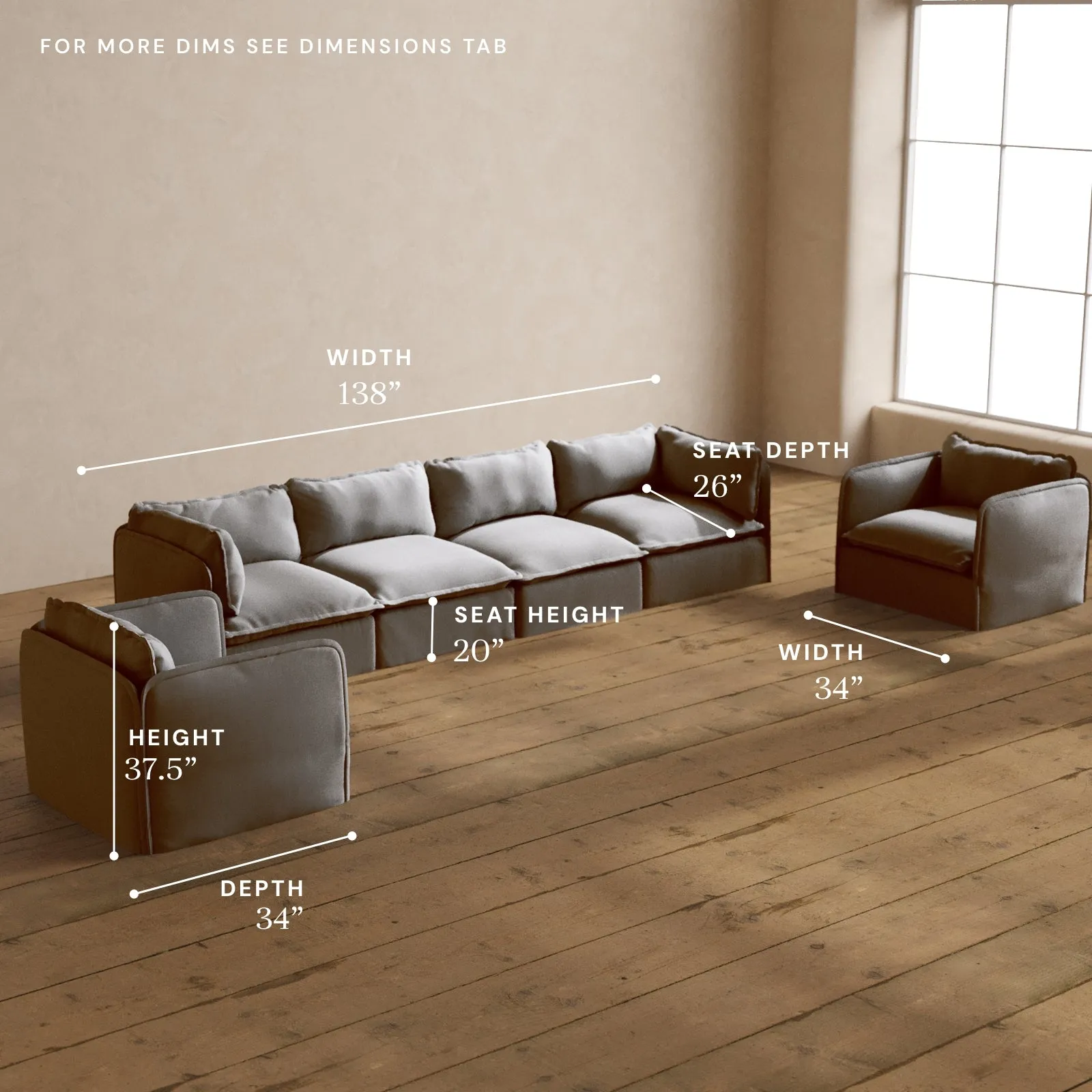 Modular Washable 4-Seater Sofa   Armchair Set in Pumice | Memorix  Seat | Contour Pillow