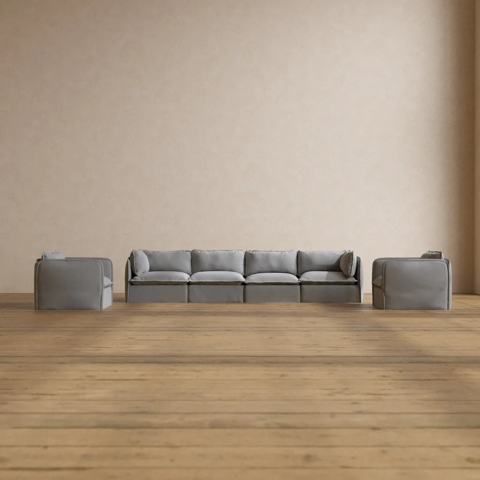 Modular Washable 4-Seater Sofa   Armchair Set in Pumice | Memorix  Seat | Contour Pillow