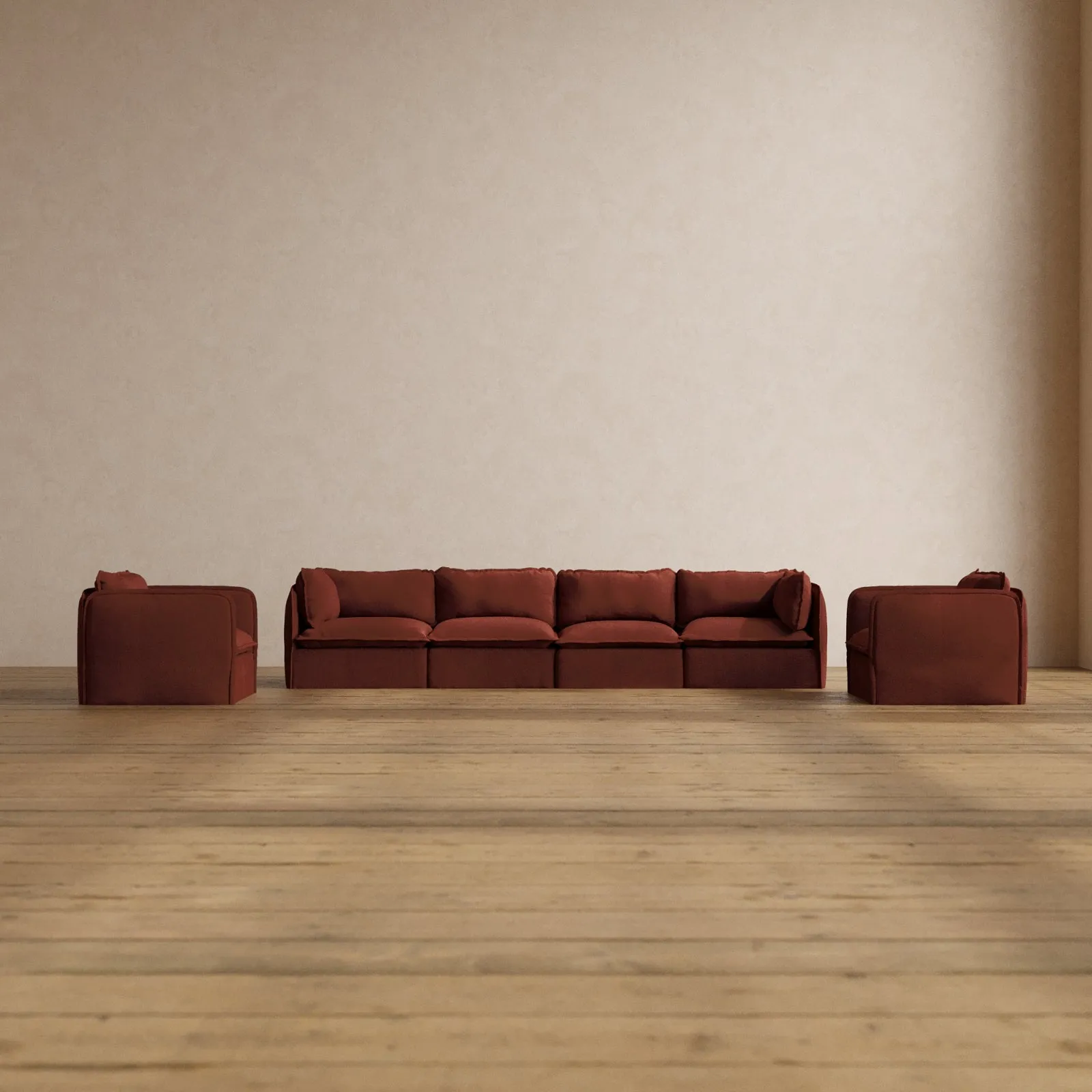 Modular Washable 4-Seater Sofa   Armchair Set in Rust | Memorix  Seat | Contour Pillow