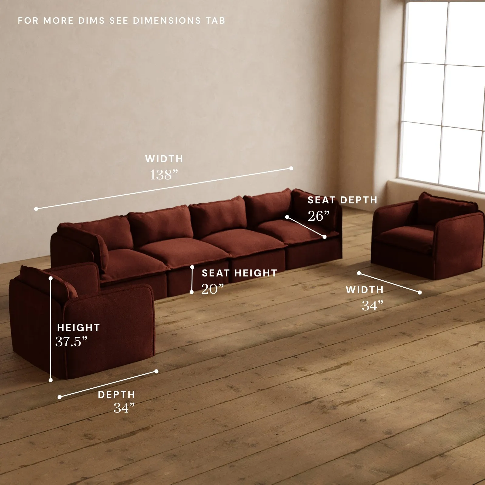 Modular Washable 4-Seater Sofa   Armchair Set in Rust | Memorix  Seat | Contour Pillow
