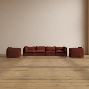 Modular Washable 4-Seater Sofa   Armchair Set in Rust | Memorix  Seat | Contour Pillow