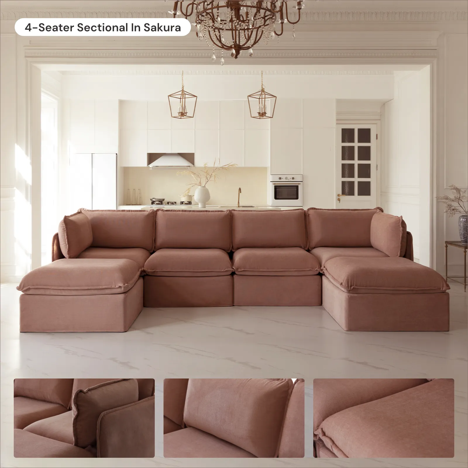 Modular Washable 4-Seater Sofa   Armchair Set in Sakura | Memorix  Seat | Contour Pillow