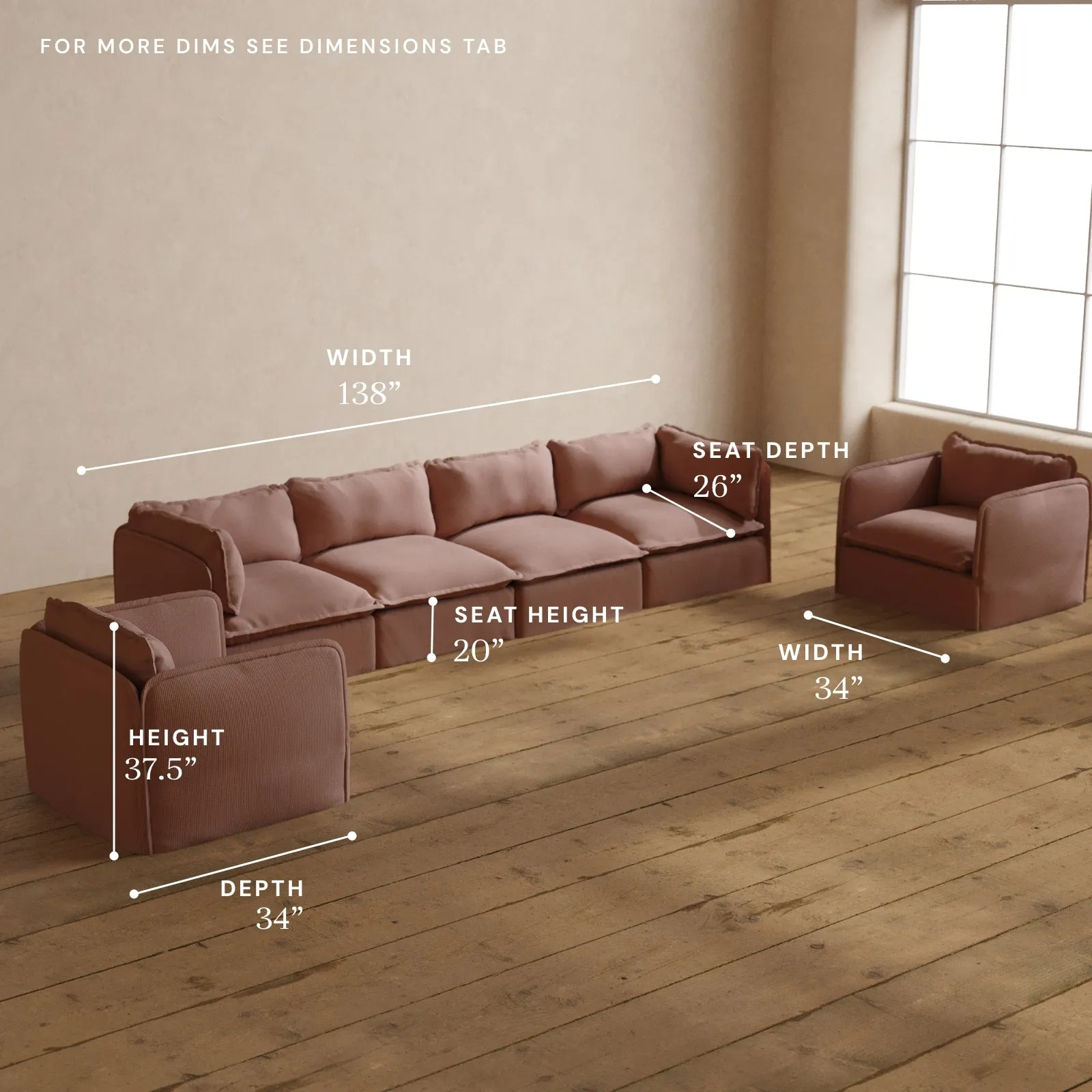 Modular Washable 4-Seater Sofa   Armchair Set in Sakura | Memorix  Seat | Contour Pillow
