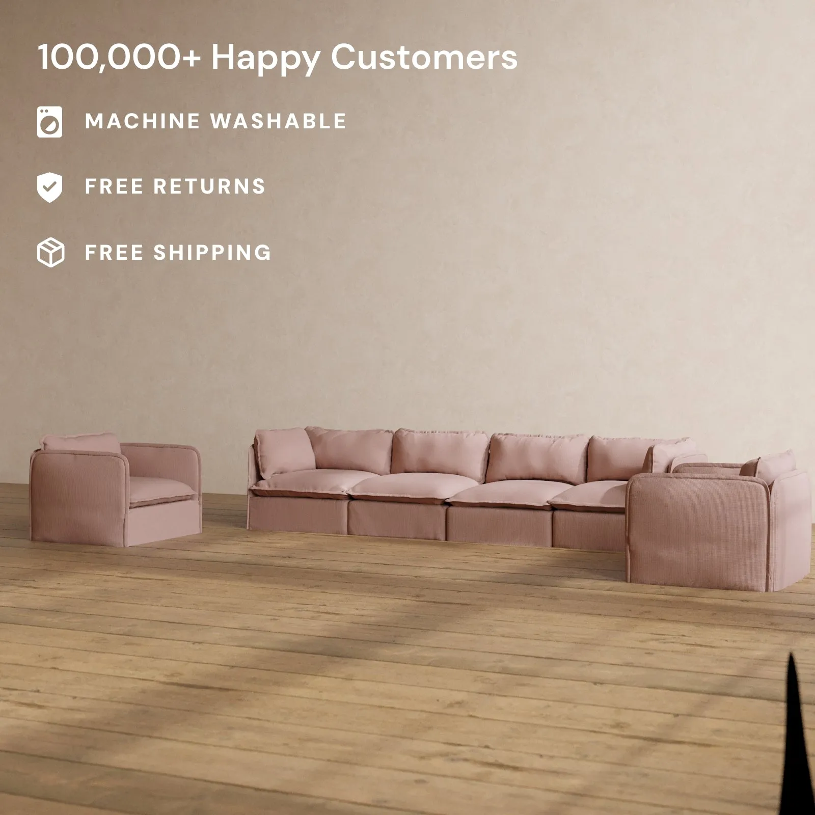 Modular Washable 4-Seater Sofa   Armchair Set in Sakura | Memorix  Seat | Contour Pillow