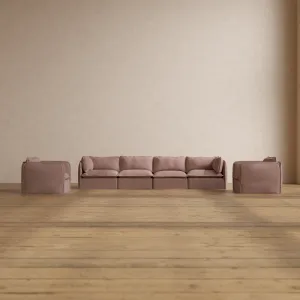 Modular Washable 4-Seater Sofa   Armchair Set in Sakura | Memorix  Seat | Contour Pillow