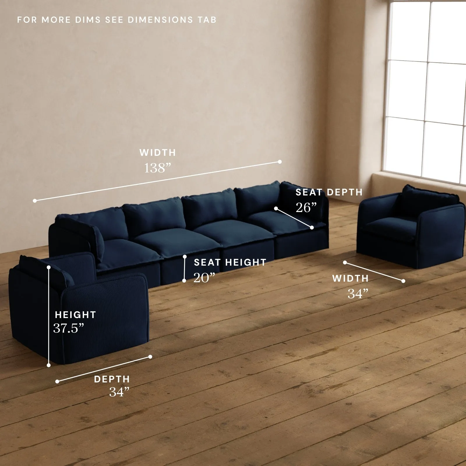 Modular Washable 4-Seater Sofa   Armchair Set in Sumi | Deluxe  Seat | Cloud Pillow
