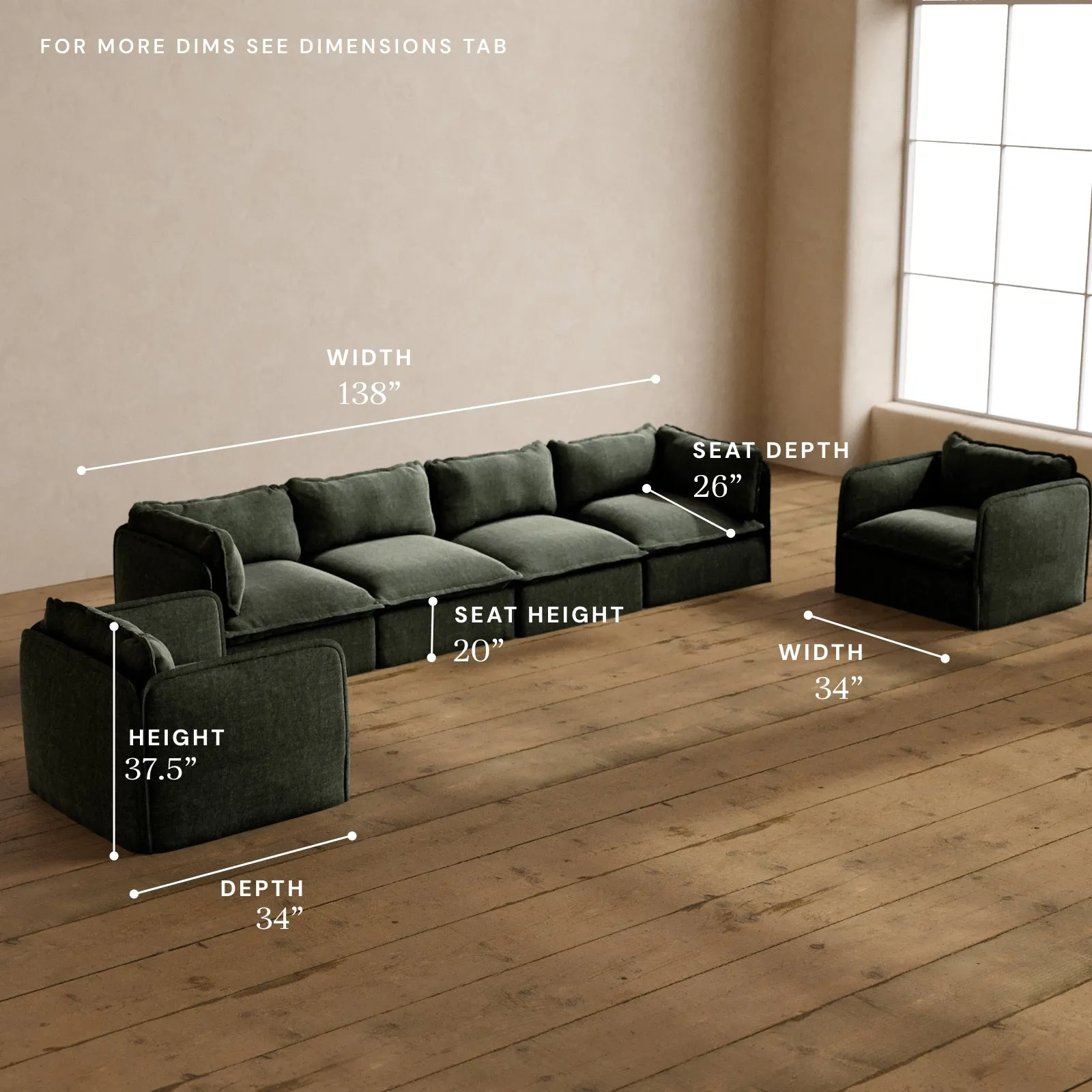 Modular Washable 4-Seater Sofa   Armchair Set in Willow | Memorix  Seat | Contour Pillow