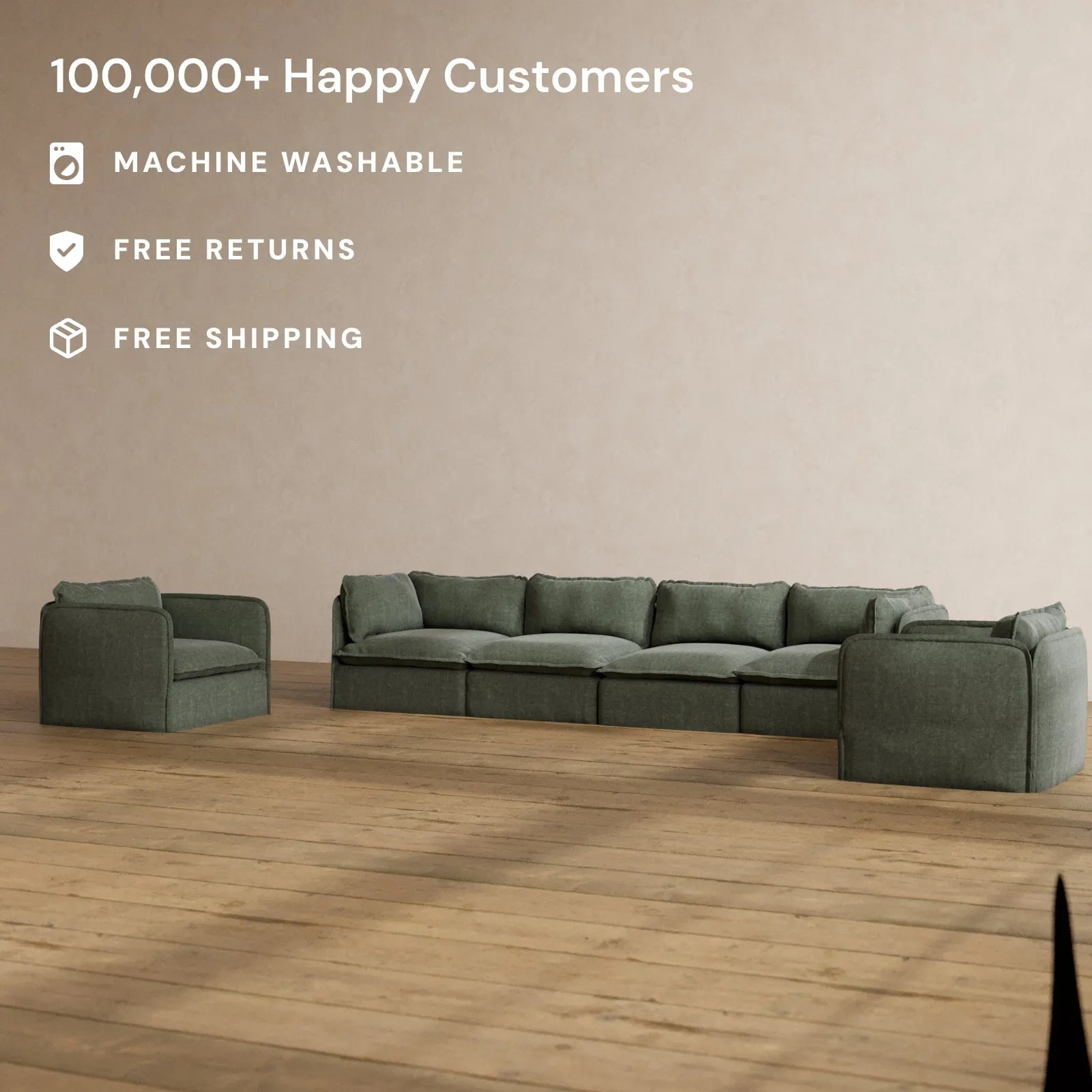 Modular Washable 4-Seater Sofa   Armchair Set in Willow | Memorix  Seat | Contour Pillow