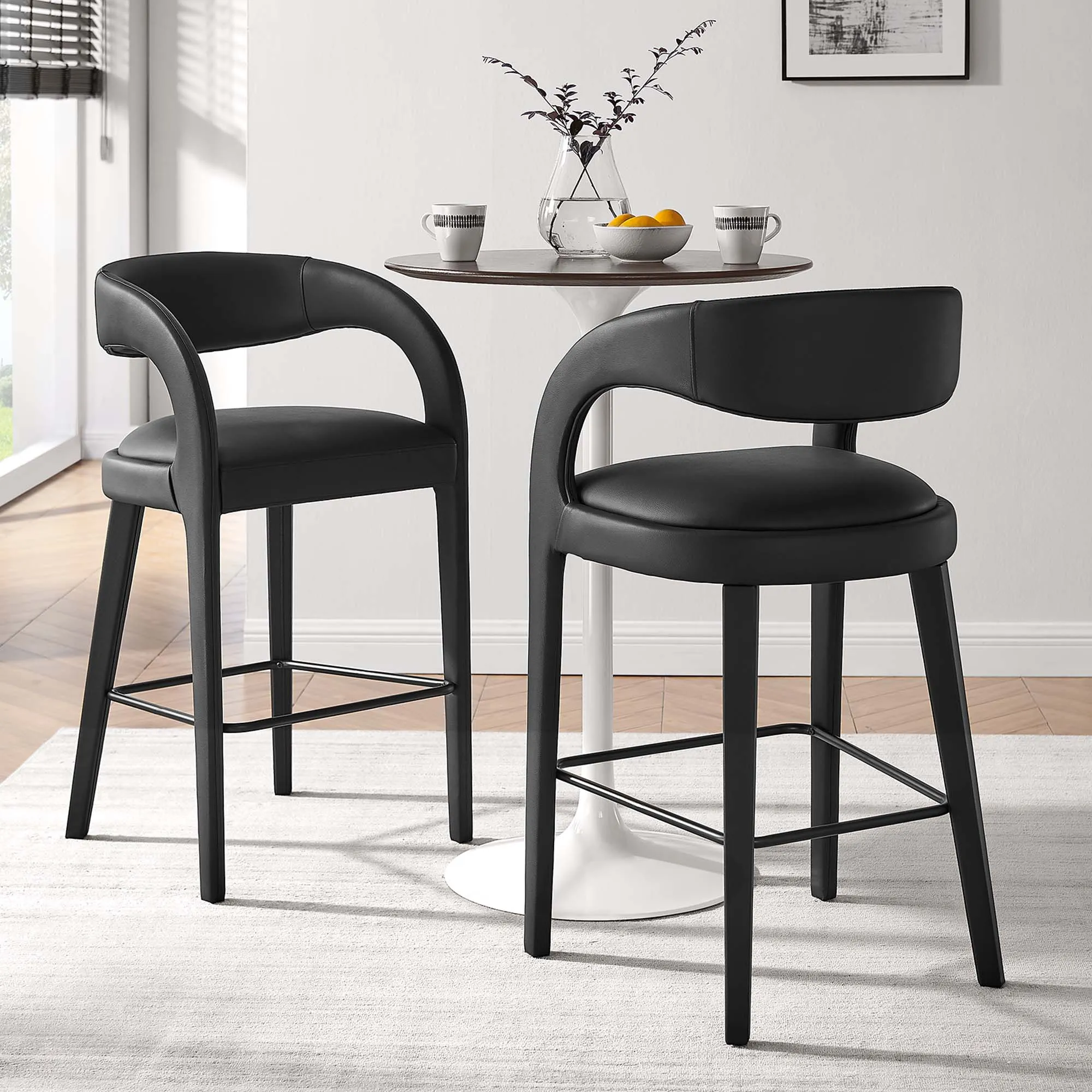 Pinnacle Vegan Leather Bar Stool Set of Two by Modway