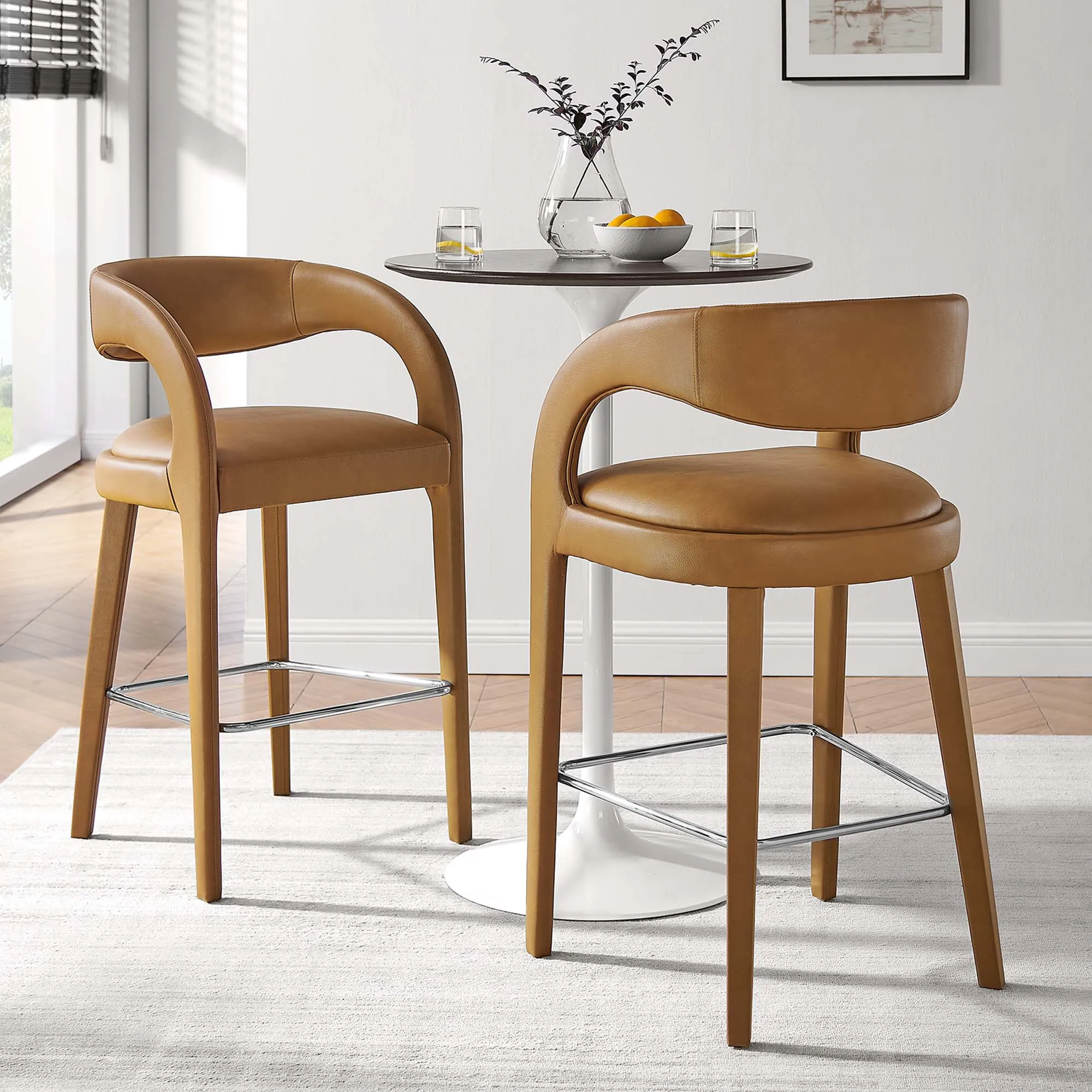 Pinnacle Vegan Leather Bar Stool Set of Two by Modway