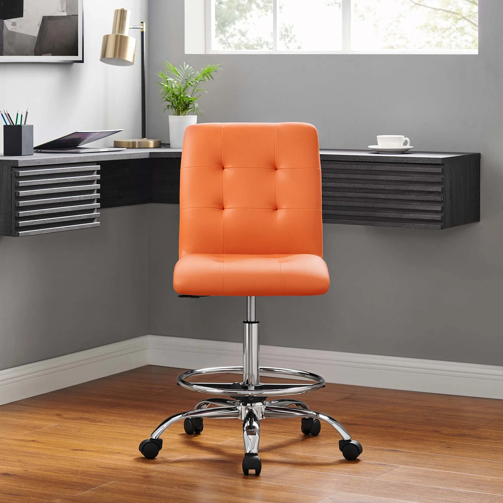 Prim Armless Vegan Leather Drafting Chair by Modway