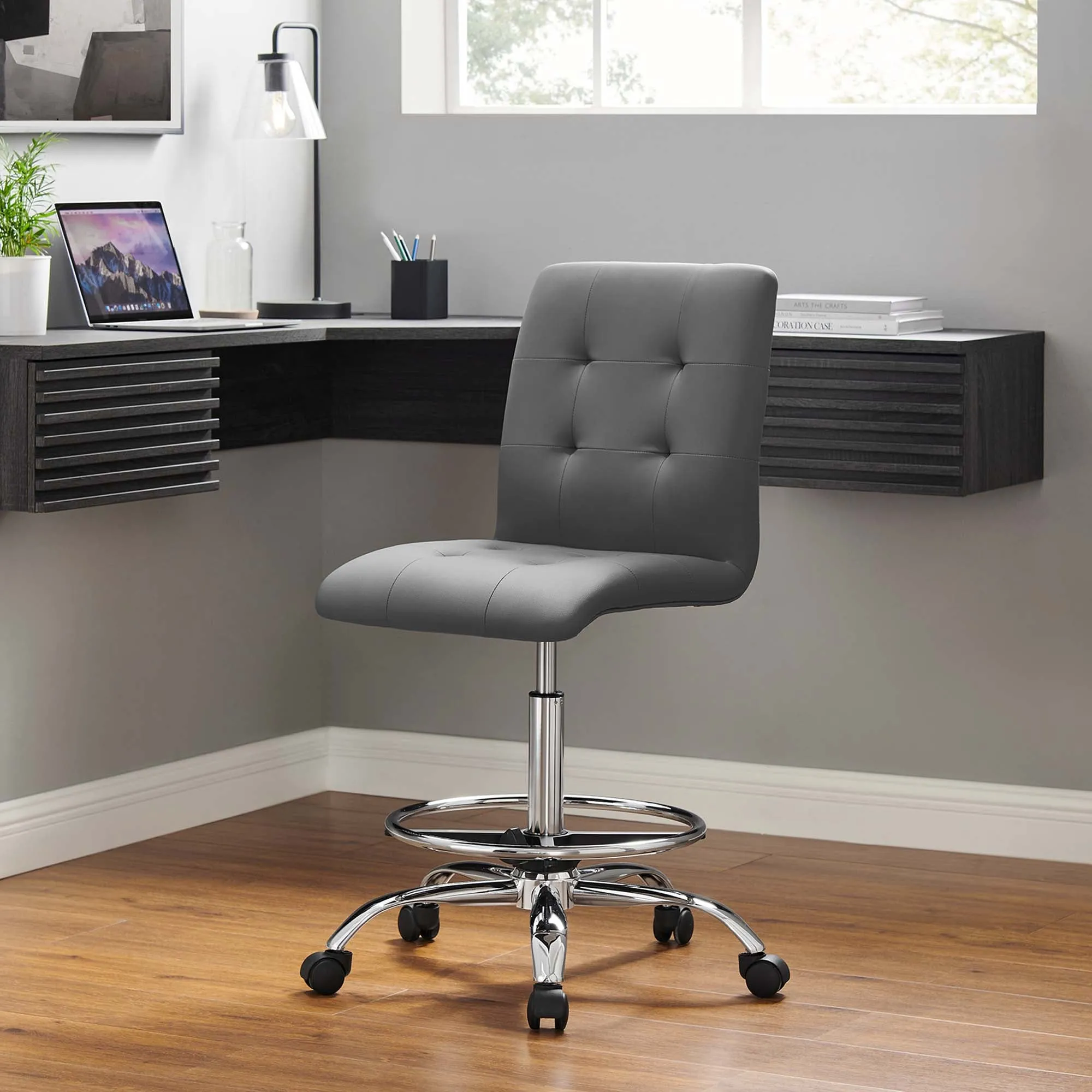 Prim Armless Vegan Leather Drafting Chair by Modway