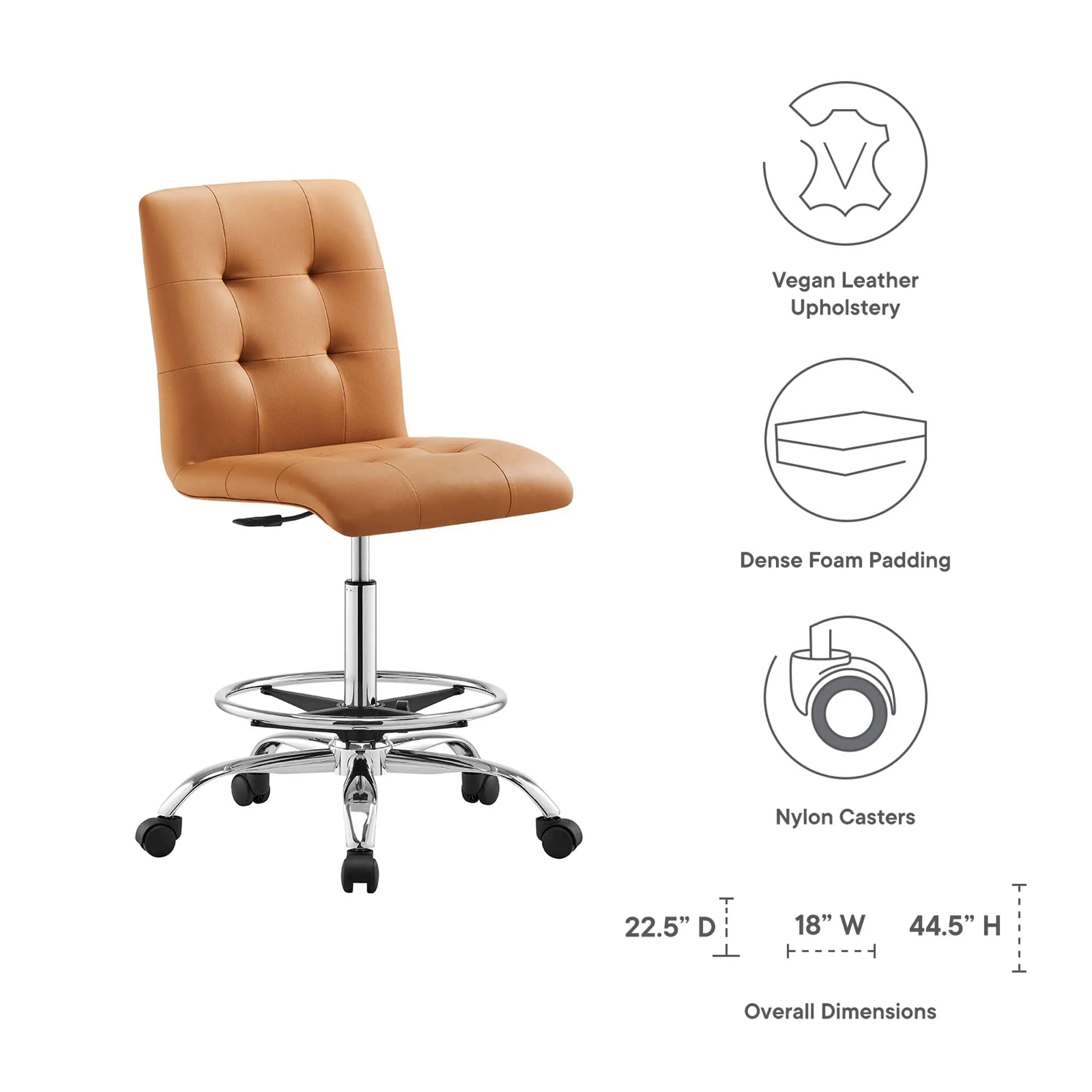 Prim Armless Vegan Leather Drafting Chair by Modway