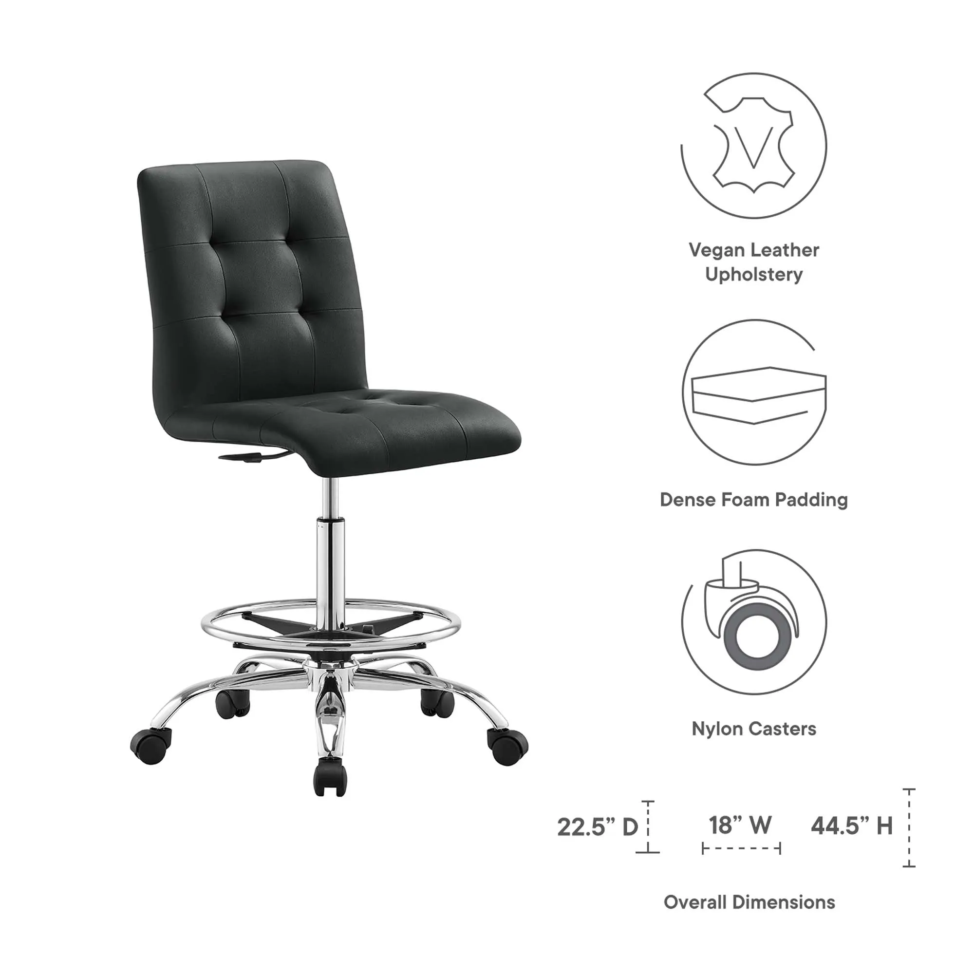 Prim Armless Vegan Leather Drafting Chair by Modway