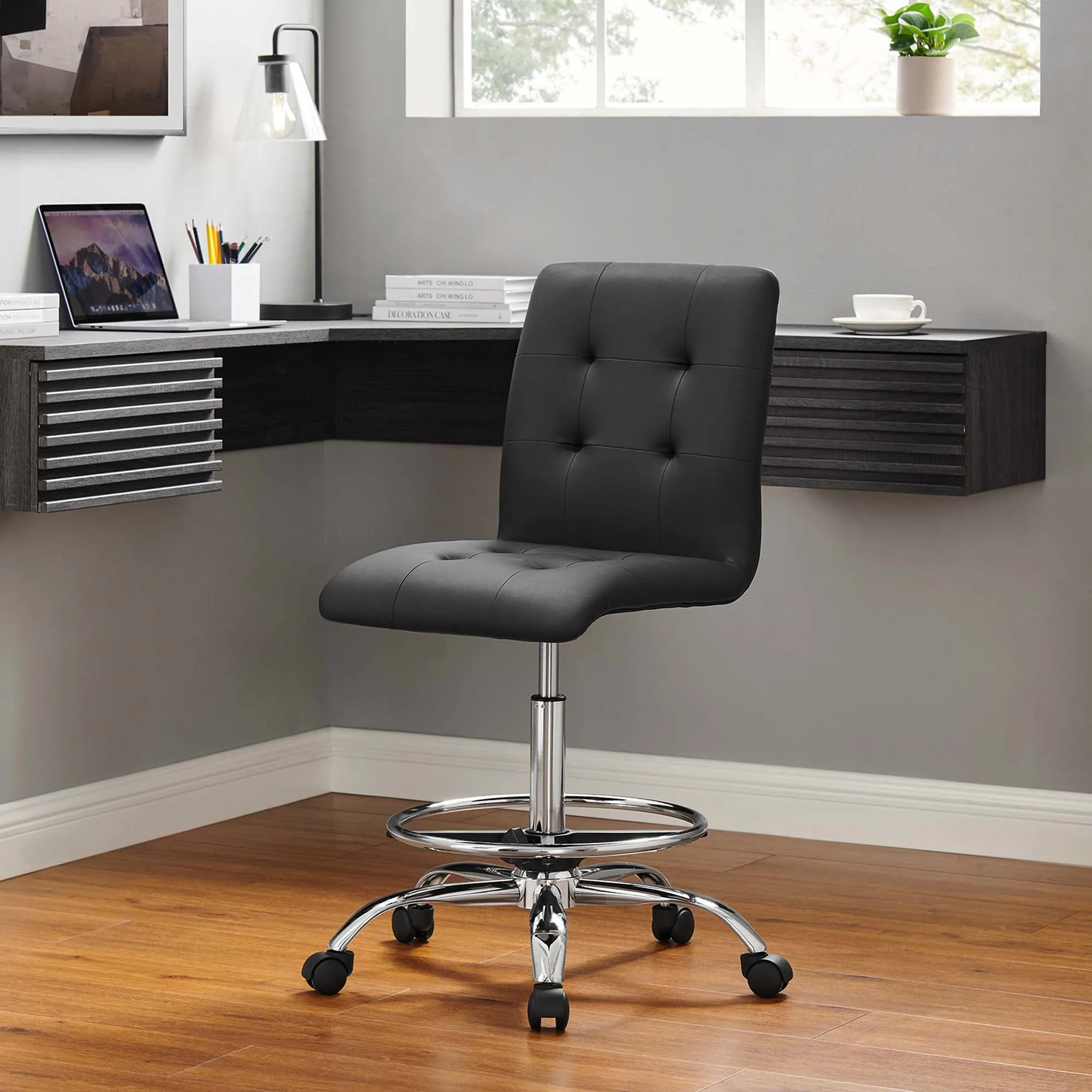 Prim Armless Vegan Leather Drafting Chair by Modway