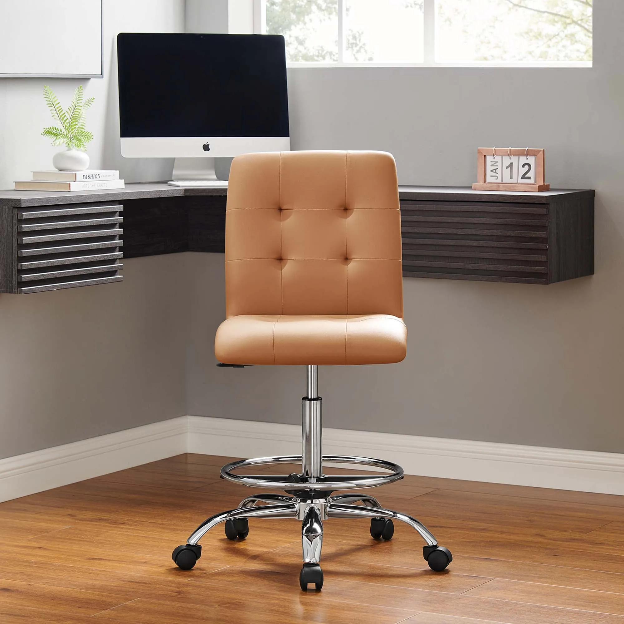 Prim Armless Vegan Leather Drafting Chair by Modway
