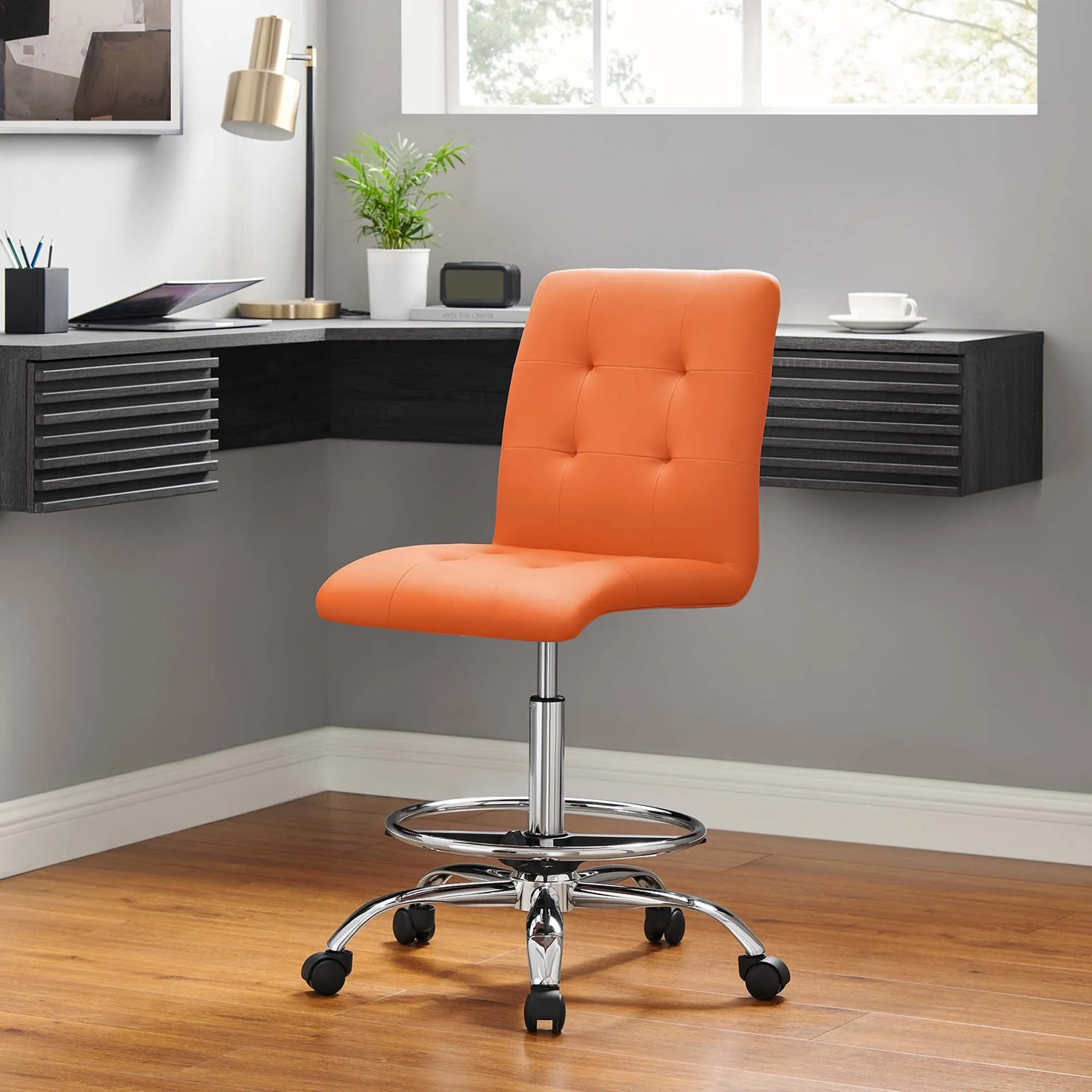 Prim Armless Vegan Leather Drafting Chair by Modway