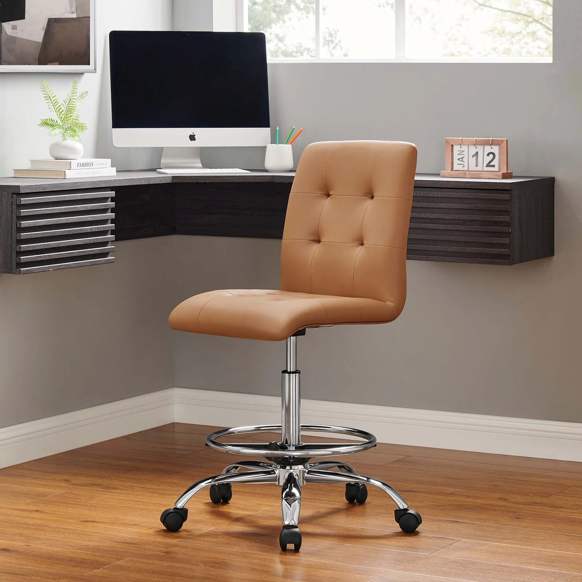 Prim Armless Vegan Leather Drafting Chair by Modway