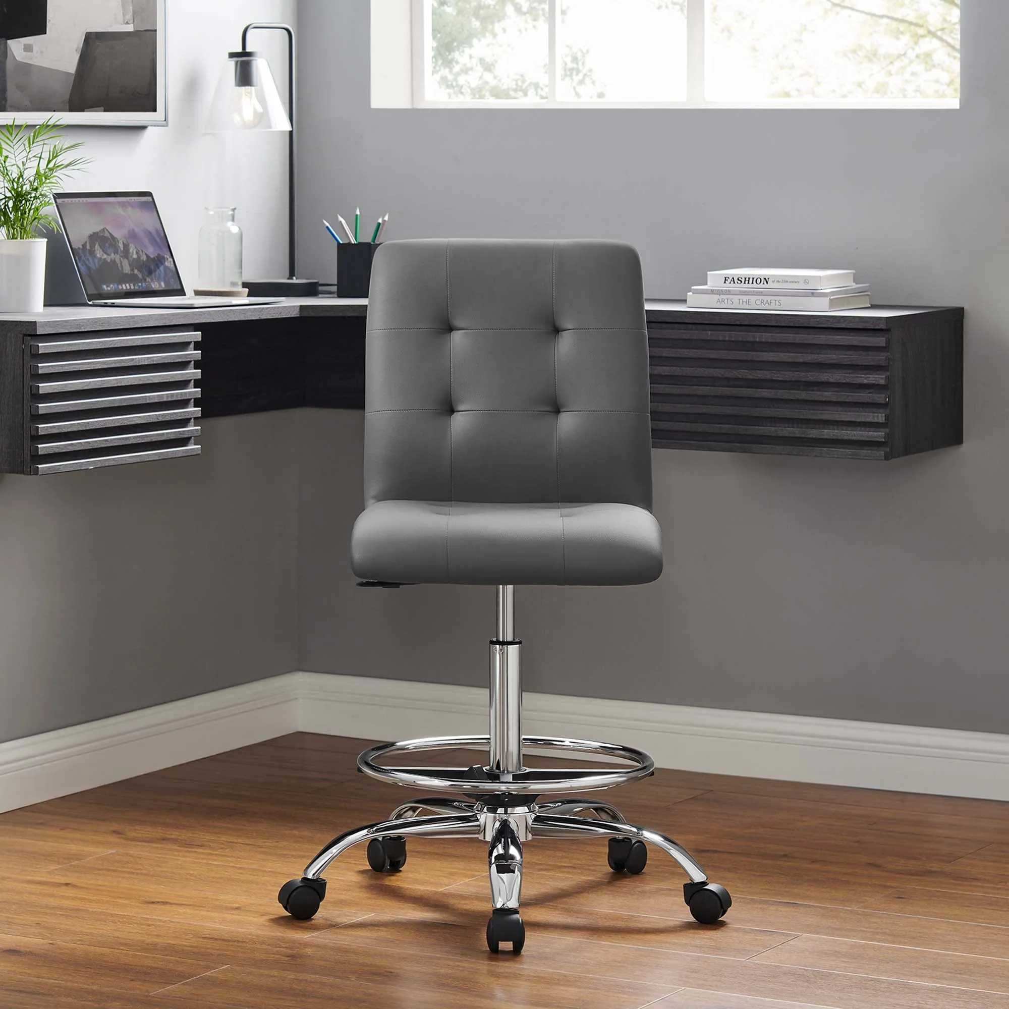 Prim Armless Vegan Leather Drafting Chair by Modway