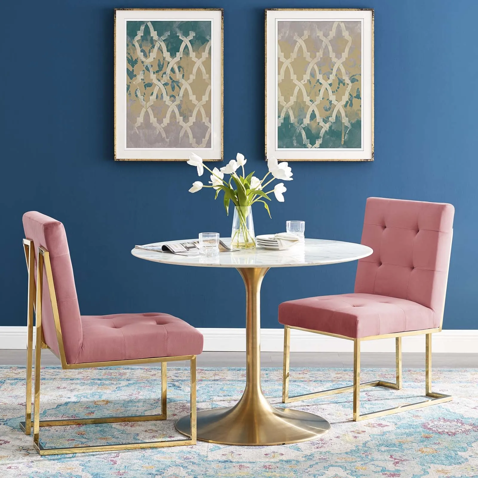 Privy Gold Stainless Steel Performance Velvet Dining Chair Set of 2 by Modway