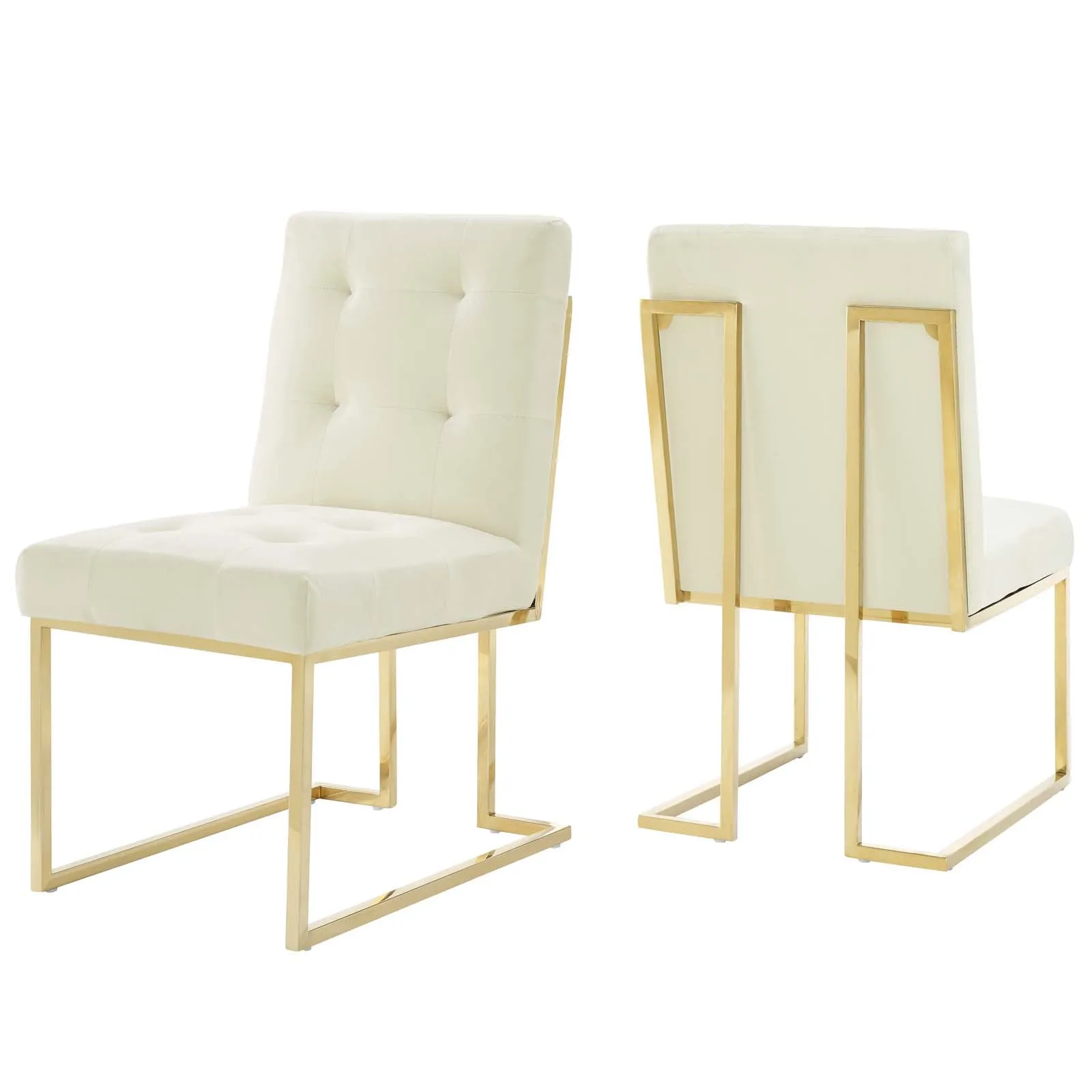 Privy Gold Stainless Steel Performance Velvet Dining Chair Set of 2 by Modway