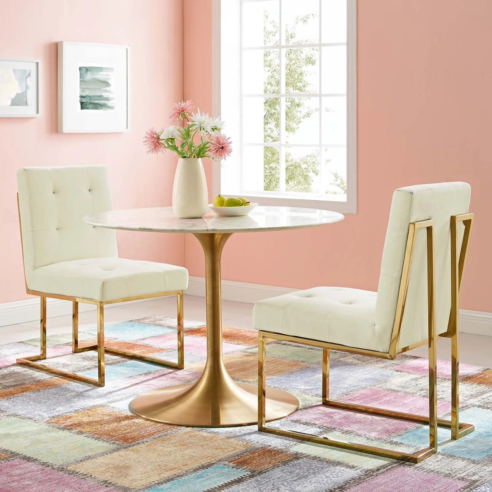 Privy Gold Stainless Steel Performance Velvet Dining Chair Set of 2 by Modway