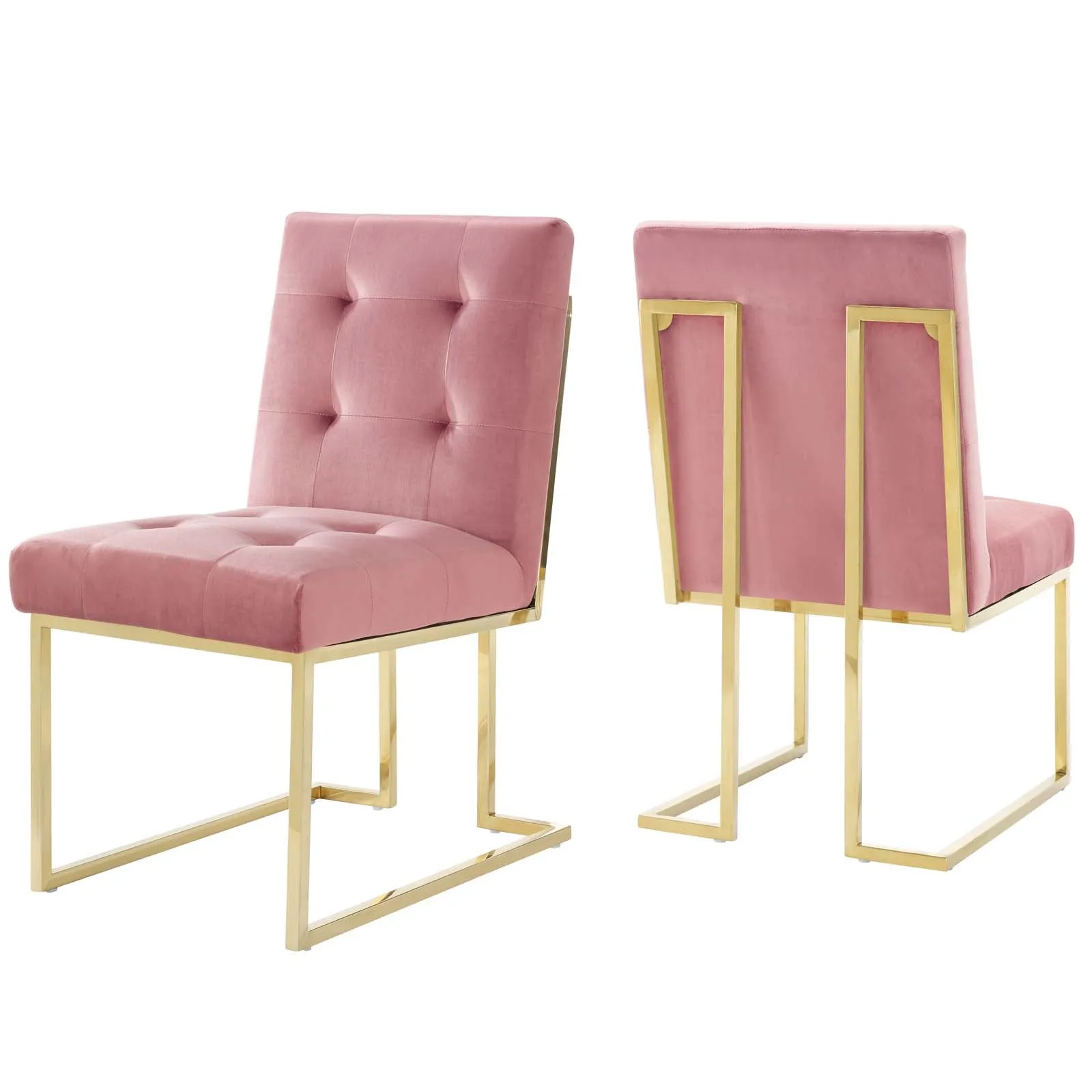 Privy Gold Stainless Steel Performance Velvet Dining Chair Set of 2 by Modway