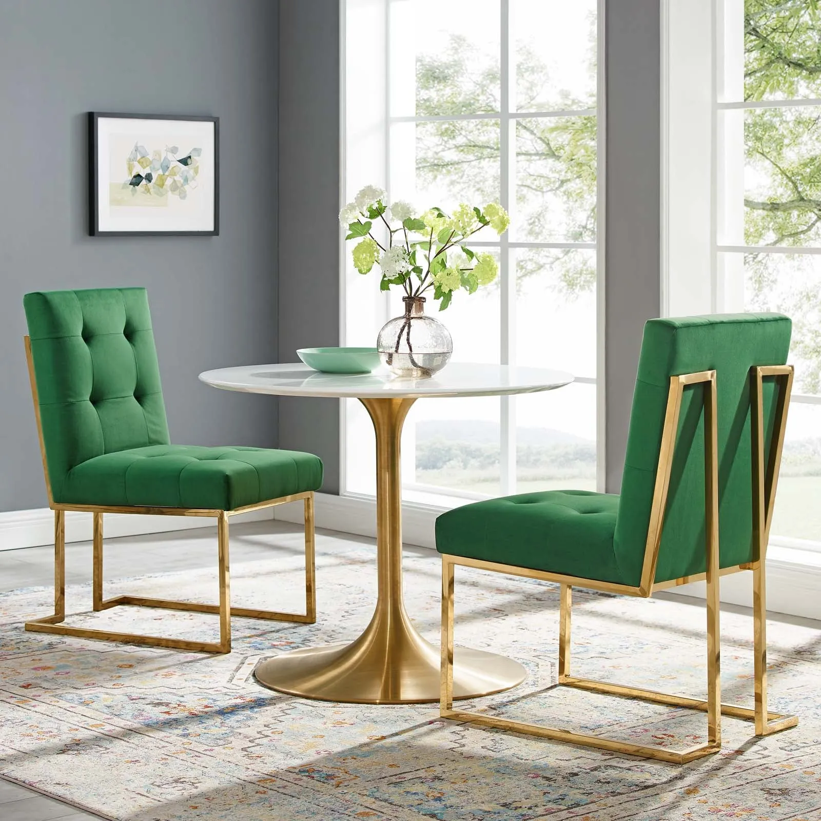 Privy Gold Stainless Steel Performance Velvet Dining Chair Set of 2 by Modway