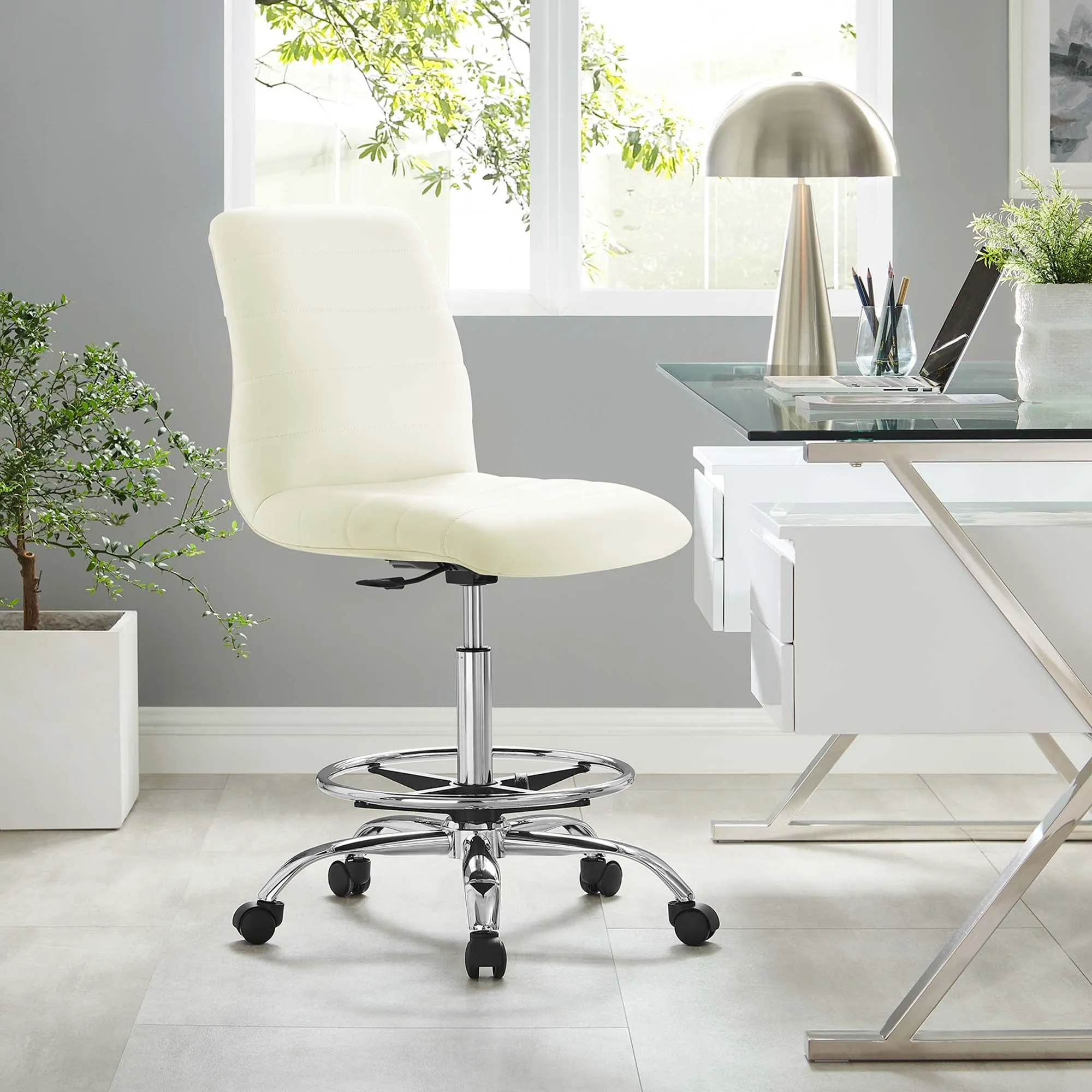 Ripple Armless Vegan Leather Drafting Chair by Modway