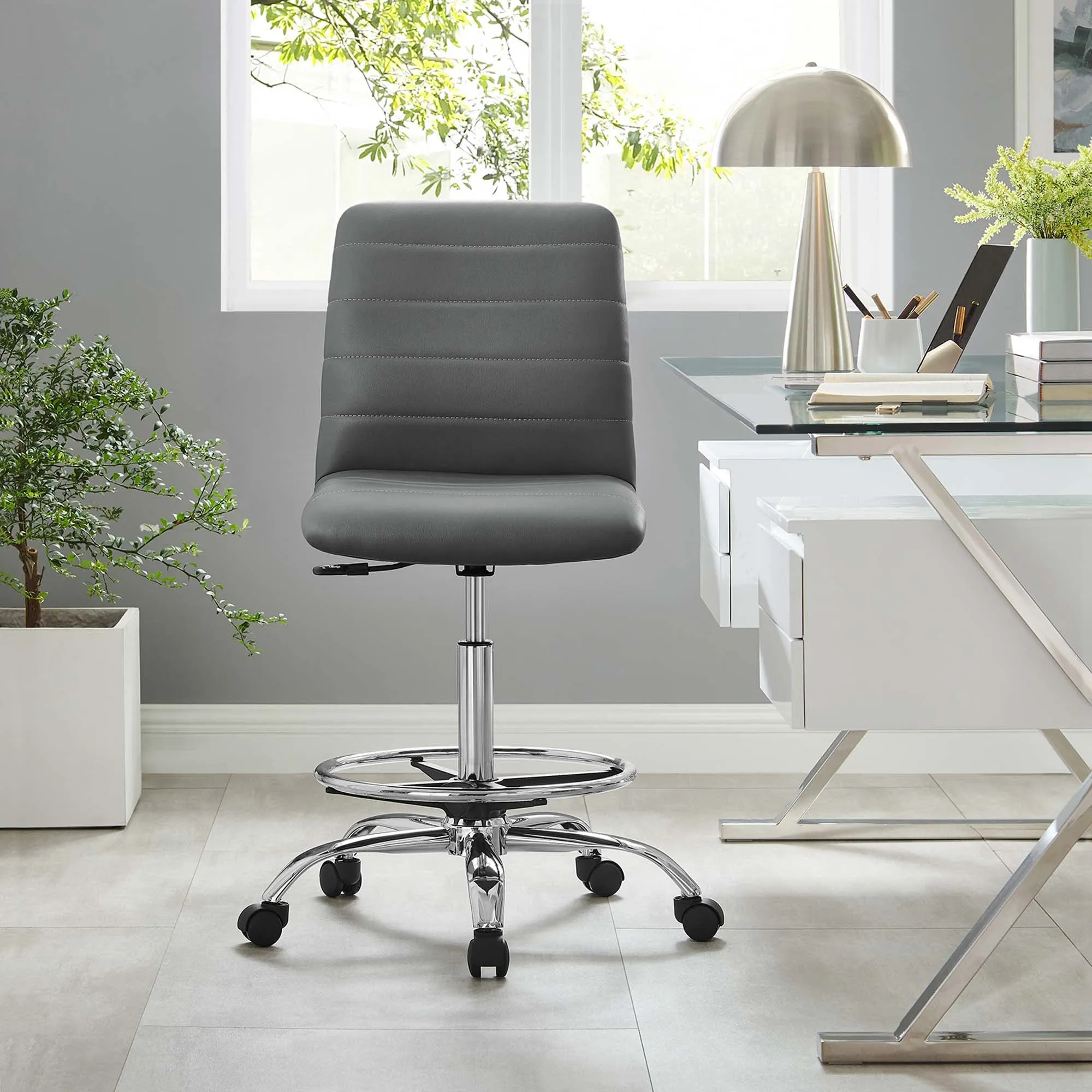 Ripple Armless Vegan Leather Drafting Chair by Modway