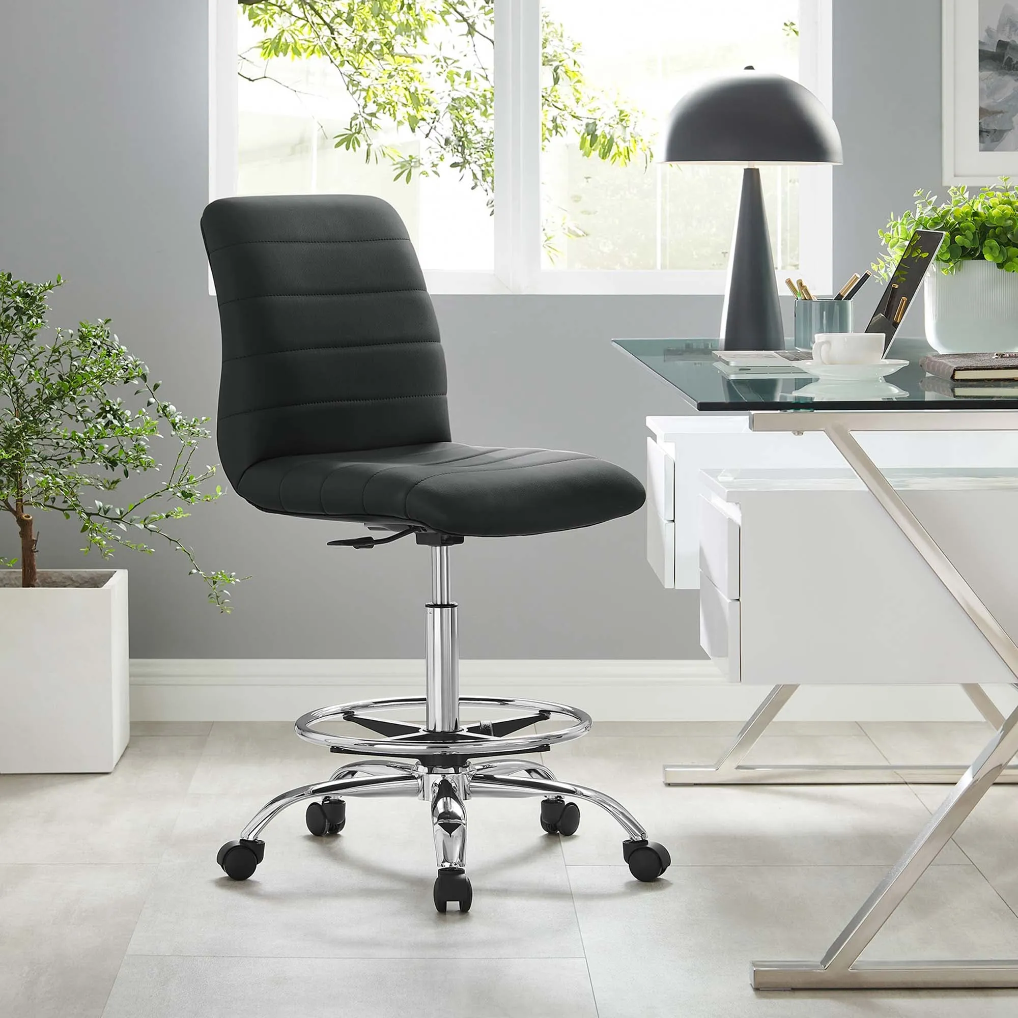 Ripple Armless Vegan Leather Drafting Chair by Modway