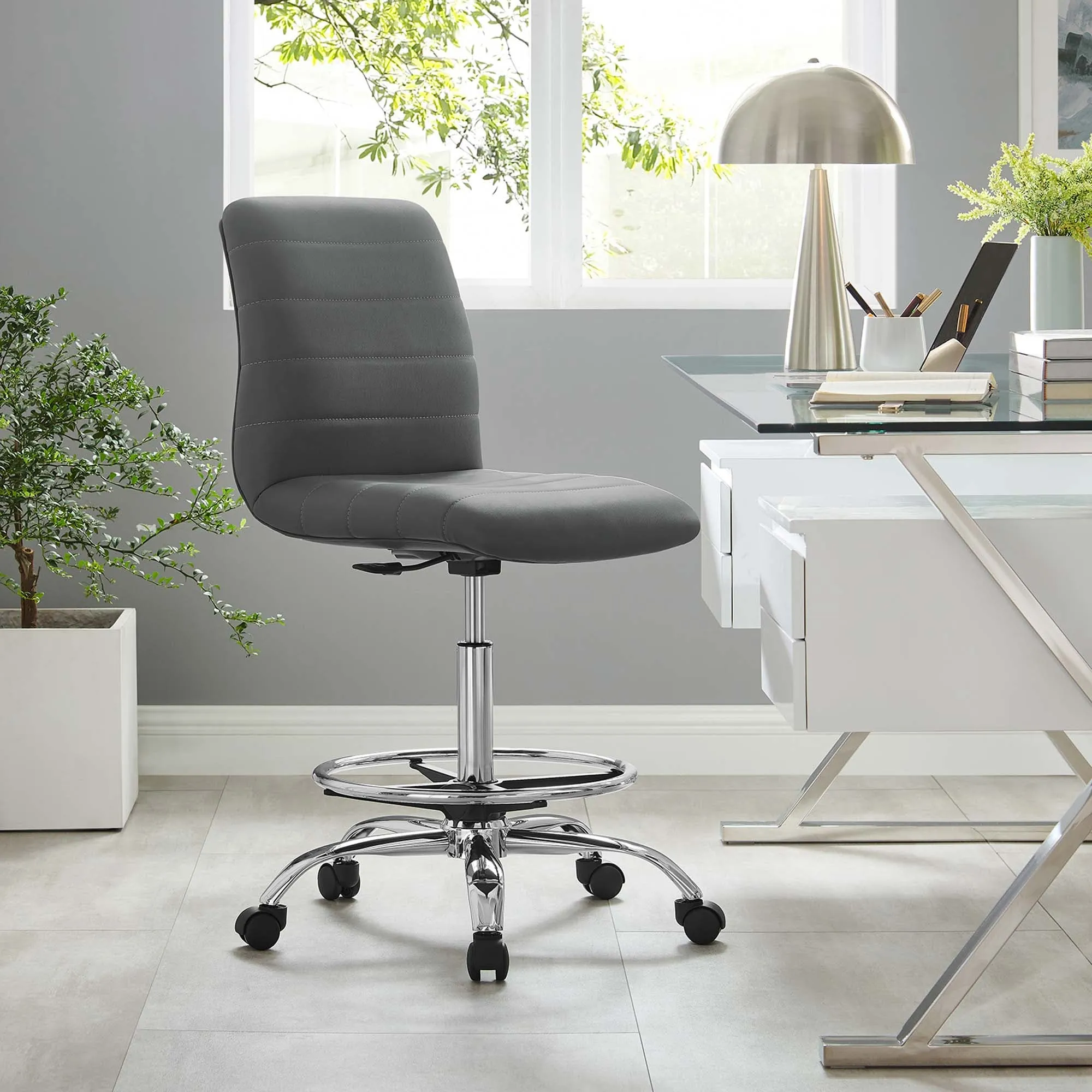 Ripple Armless Vegan Leather Drafting Chair by Modway