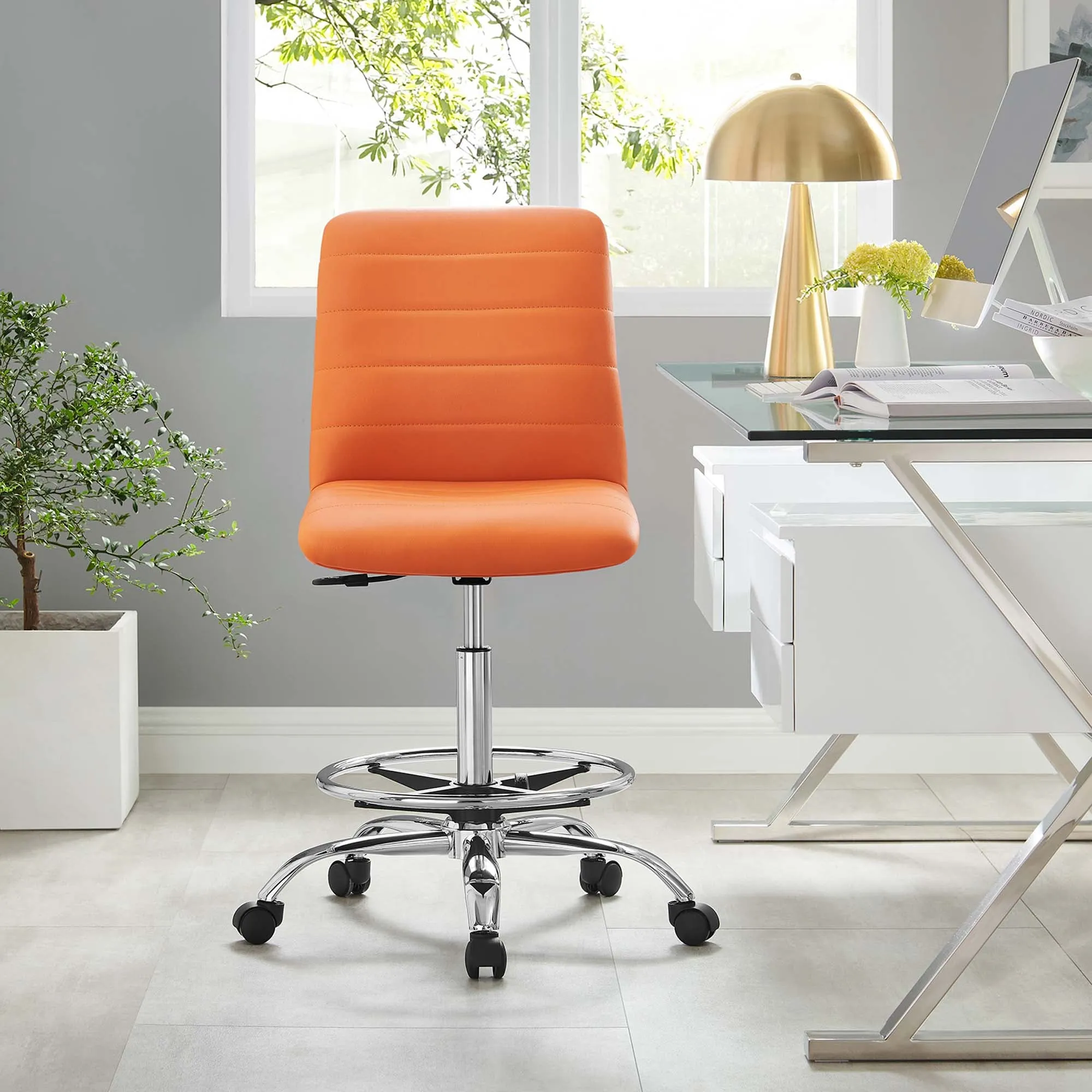Ripple Armless Vegan Leather Drafting Chair by Modway