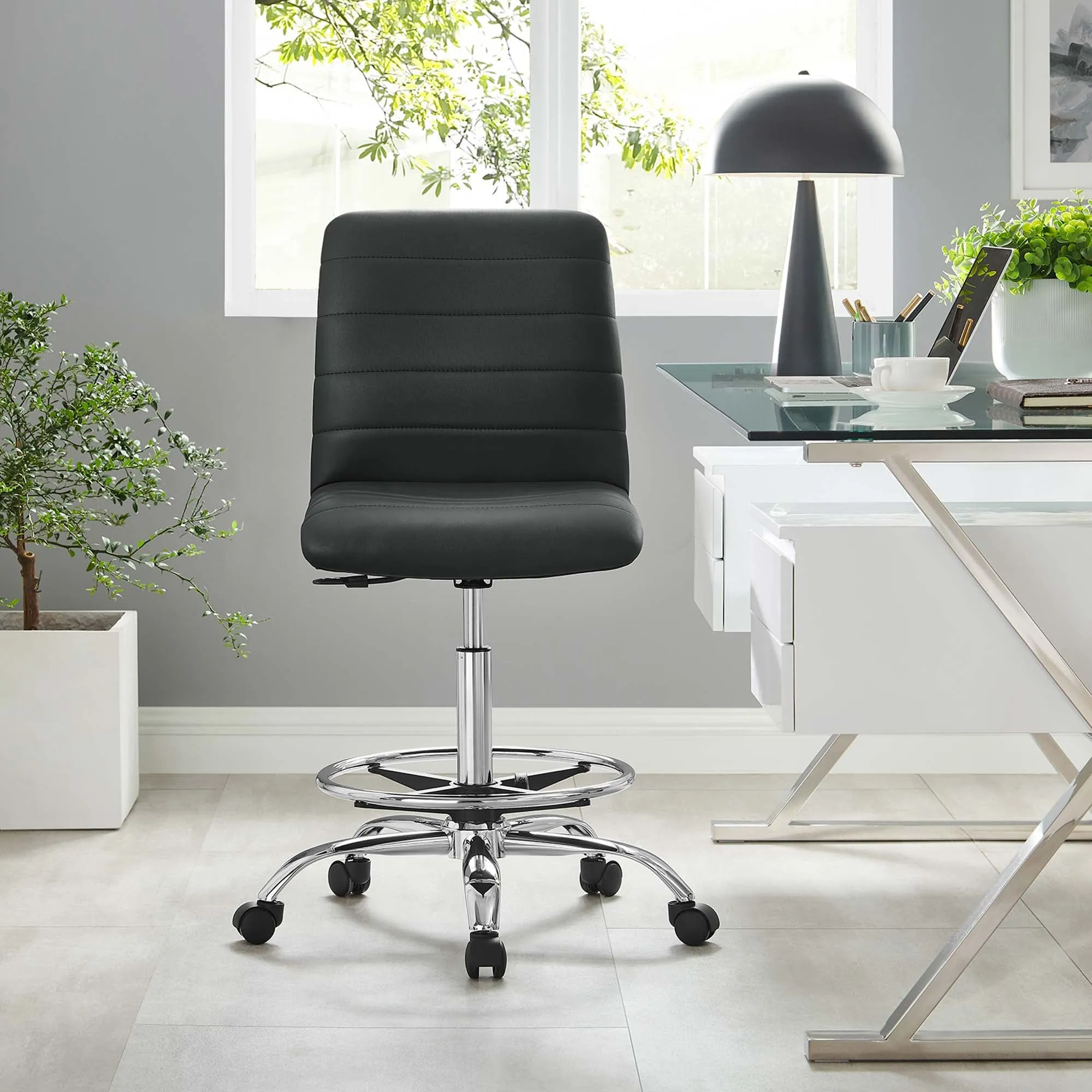 Ripple Armless Vegan Leather Drafting Chair by Modway